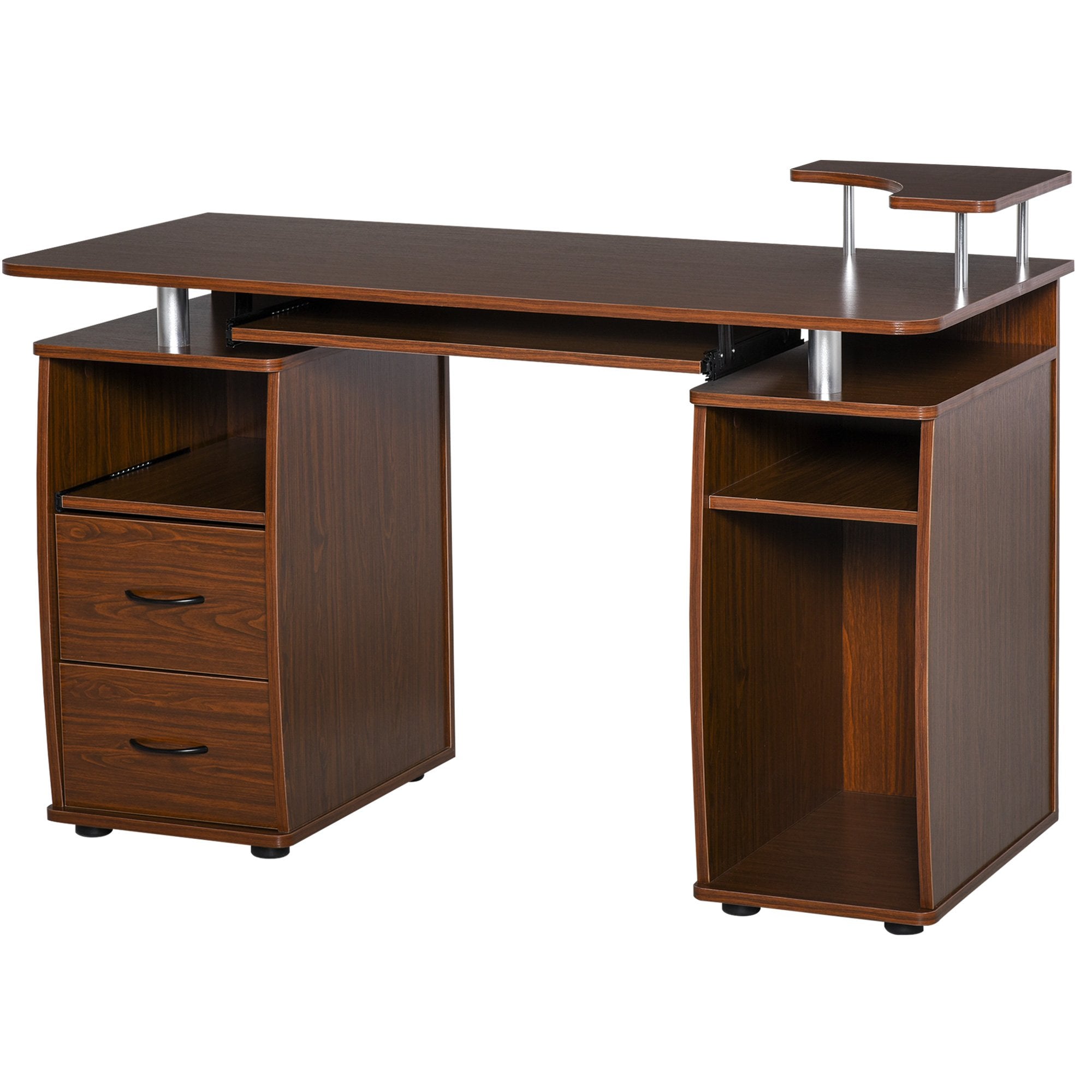 Computer Desk Office PC Table Workstation with  Keyboard Tray - CPU Shelf - Drawers - Sliding Scanner Shelf - Walnut Brown w/ Drawer - CARTER  | TJ Hu