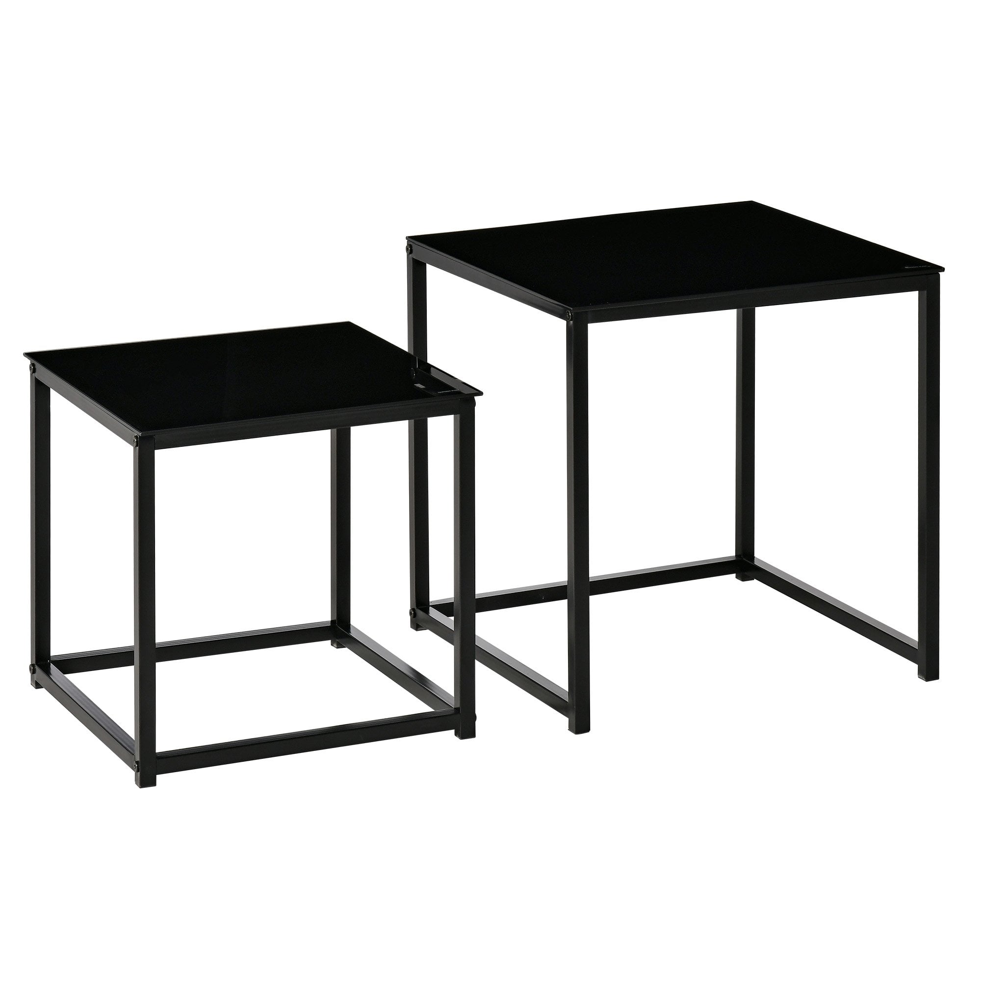Nest of 2 Side Tables - Set of Modern Bedside Tables with Tempered Glass Desktop for Living Room - Bedroom - Office - Black - Home Living  | TJ Hughes