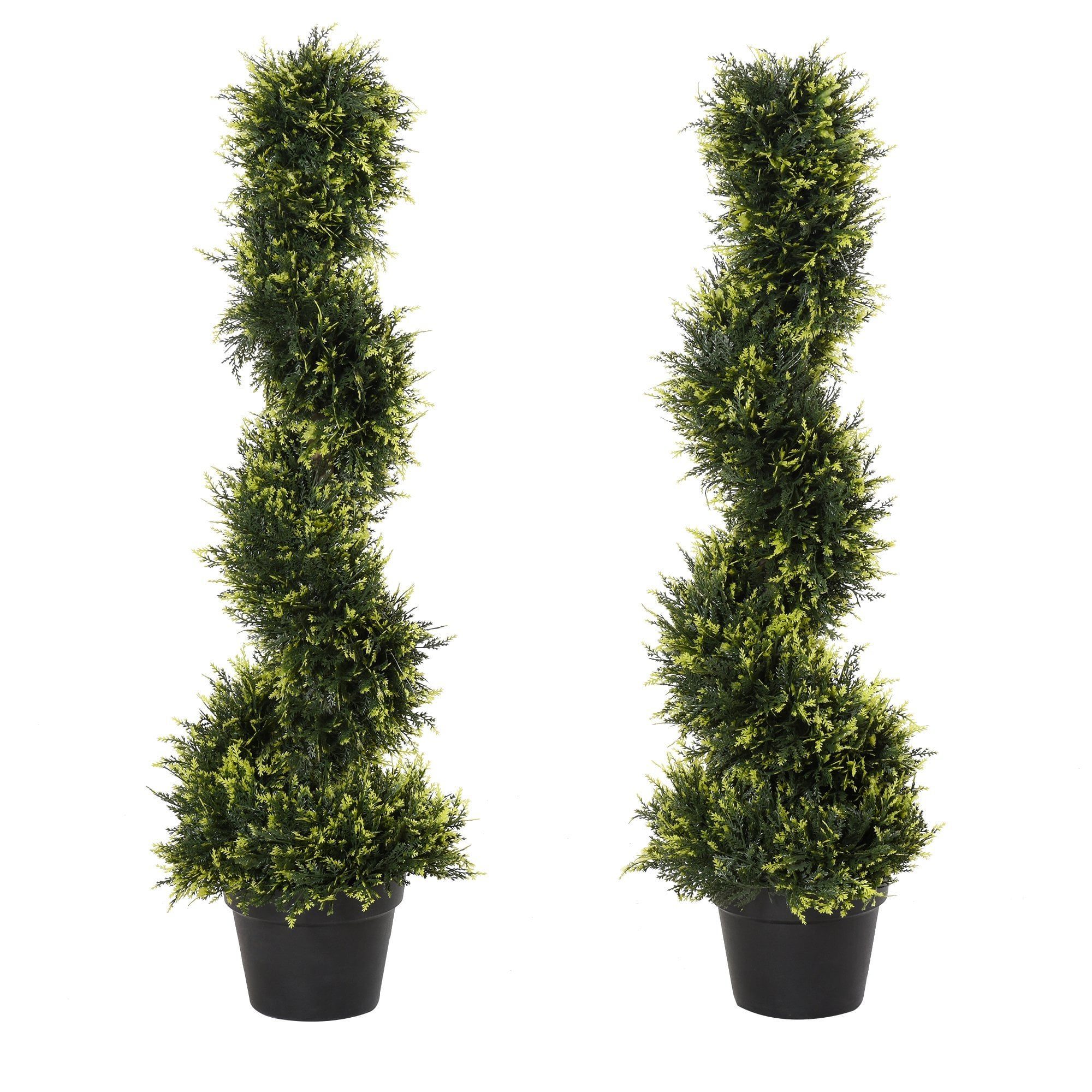 Image of Set Of 2 90cm 3FT Artificial Spiral Topiary Trees with Pot - Green