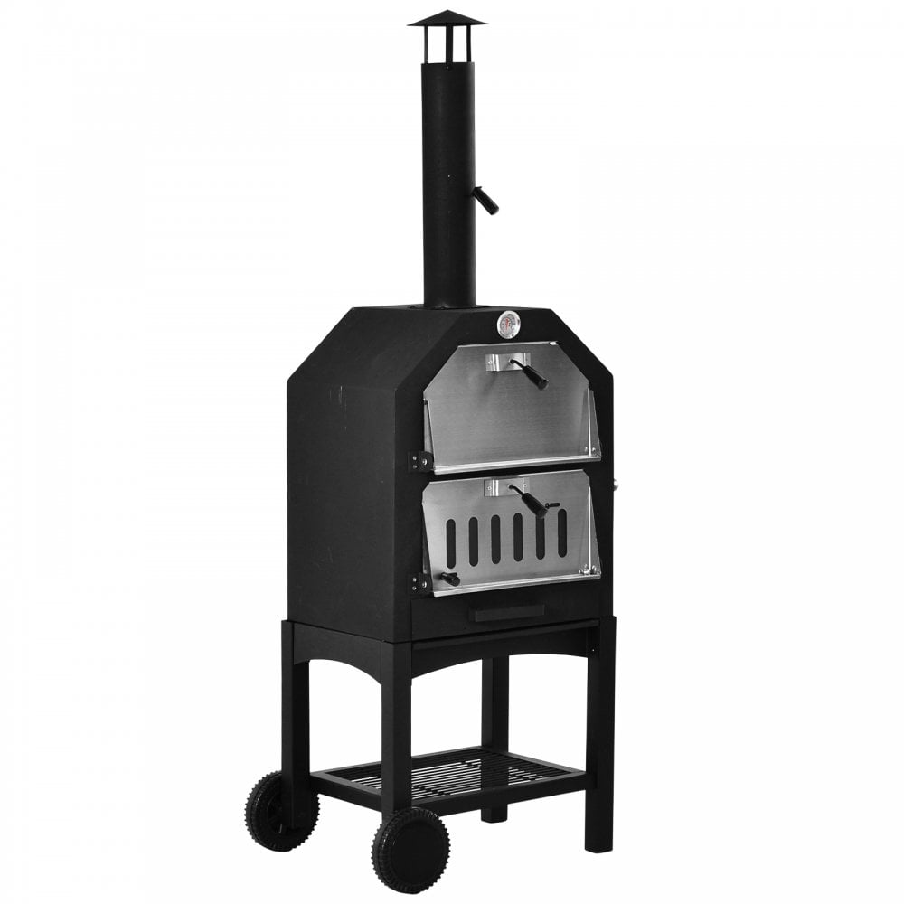 Outsunny 3-Tier Freestanding Outdoor Pizza Oven & Charcoal BBQ Grill - Black  | TJ Hughes