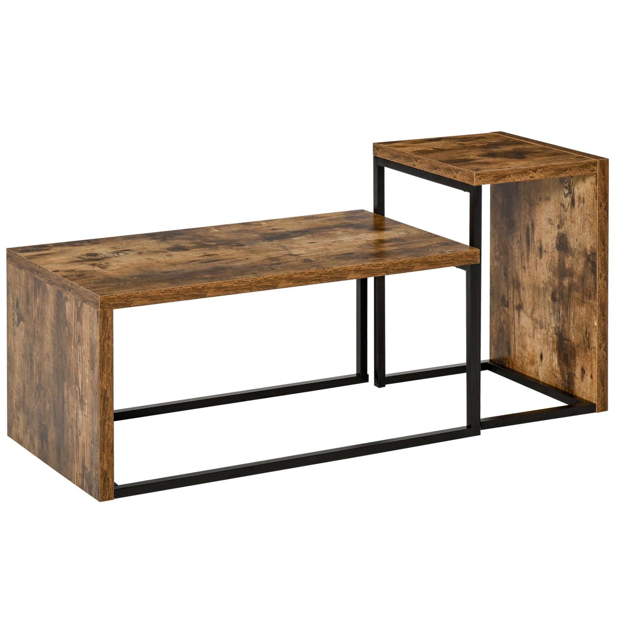 Set of 2 Coffee Tables Industrial Style Tea Table - Side Table w/ Metal Frame for Living Room Bedroom Black & Brown Tables - Home Living  | TJ Hughes