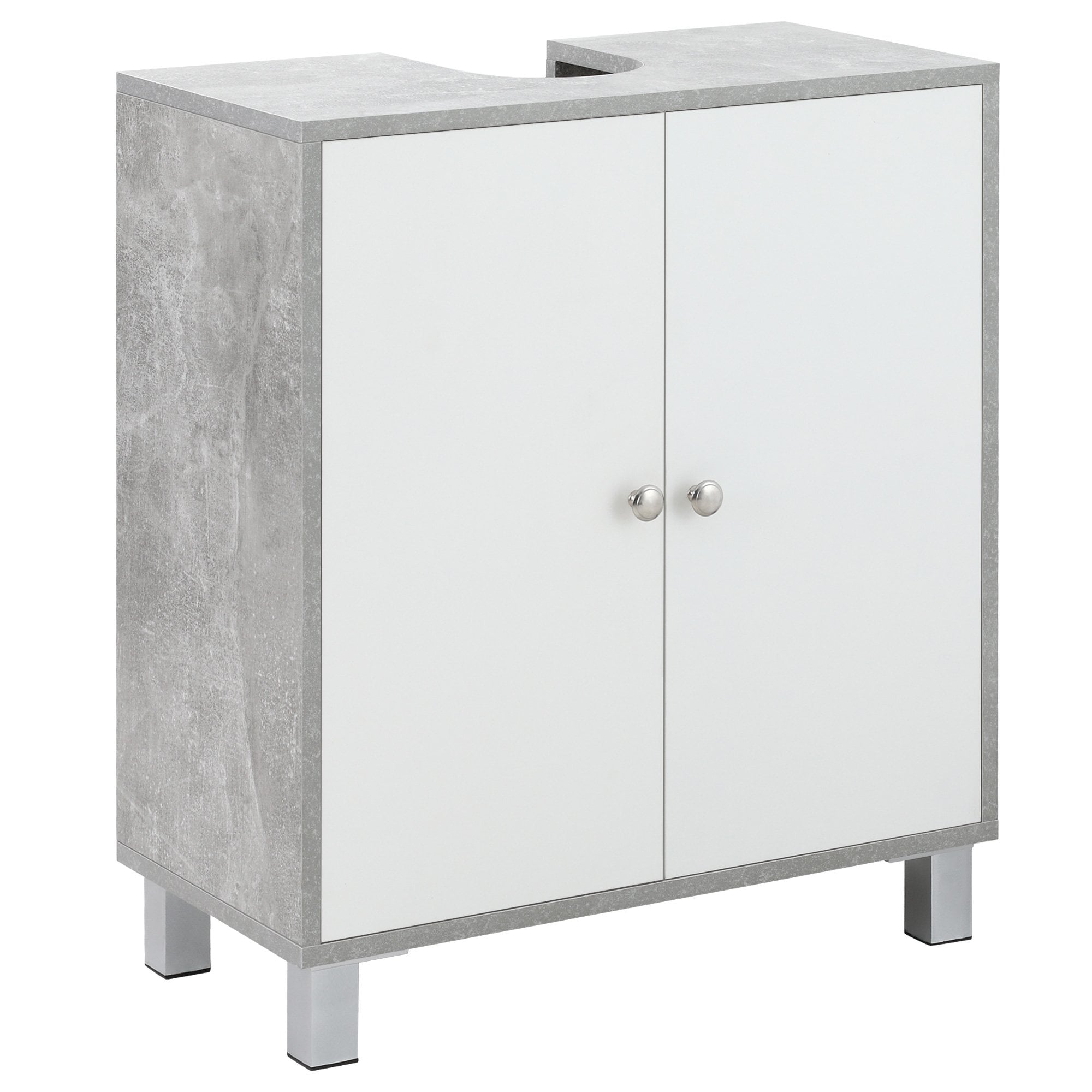 kleankin Under Sink Cabinet - Bathroom Vanity Unit - Pedestal Under Sink Design - Storage Cupboard with Adjustable Shelves - White and Grey Double Doo