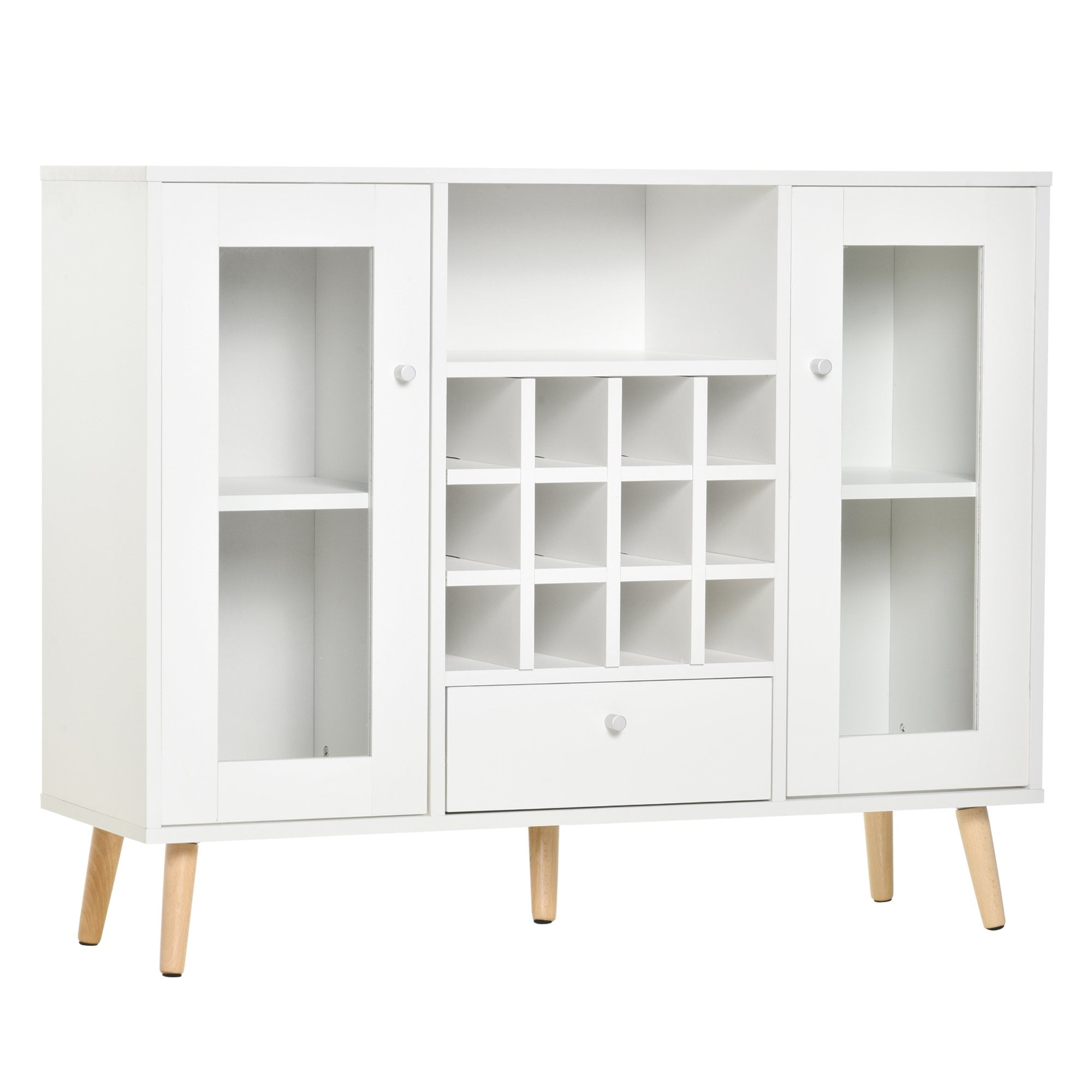 Modern Sideboard Storage Cabinet Kitchen Cupboard with Glass Doors - Drawer & 12-Bottle Wine Rack - White - Home Living  | TJ Hughes
