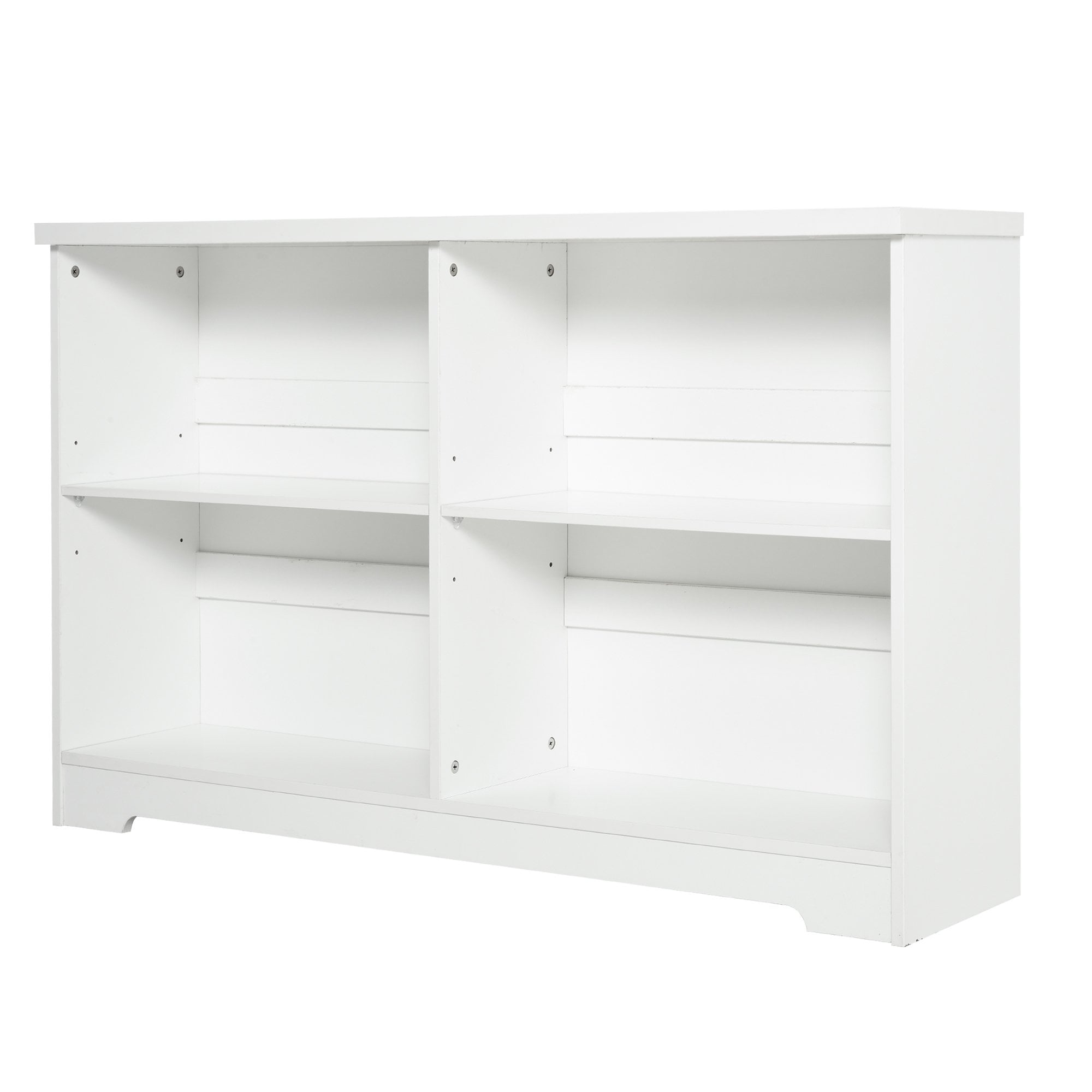 Contemporary 2-Tier Low Bookcase - Wooden 4 Cube Shelving Display Storage Unit Office Living Room Furniture with Adjustable Shelf - White 4-Cube Shelf