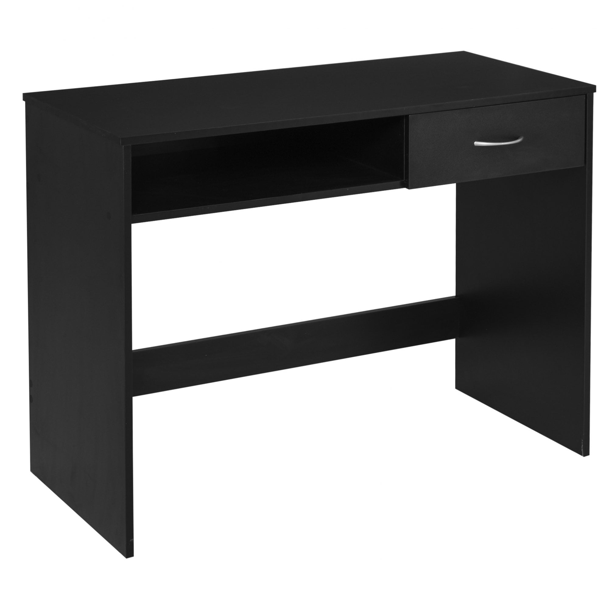 Computer Desk Study Standing Writing Table Workstation with Storage Shelf & Drawer - Black Drawer for Home Office - CARTER  | TJ Hughes