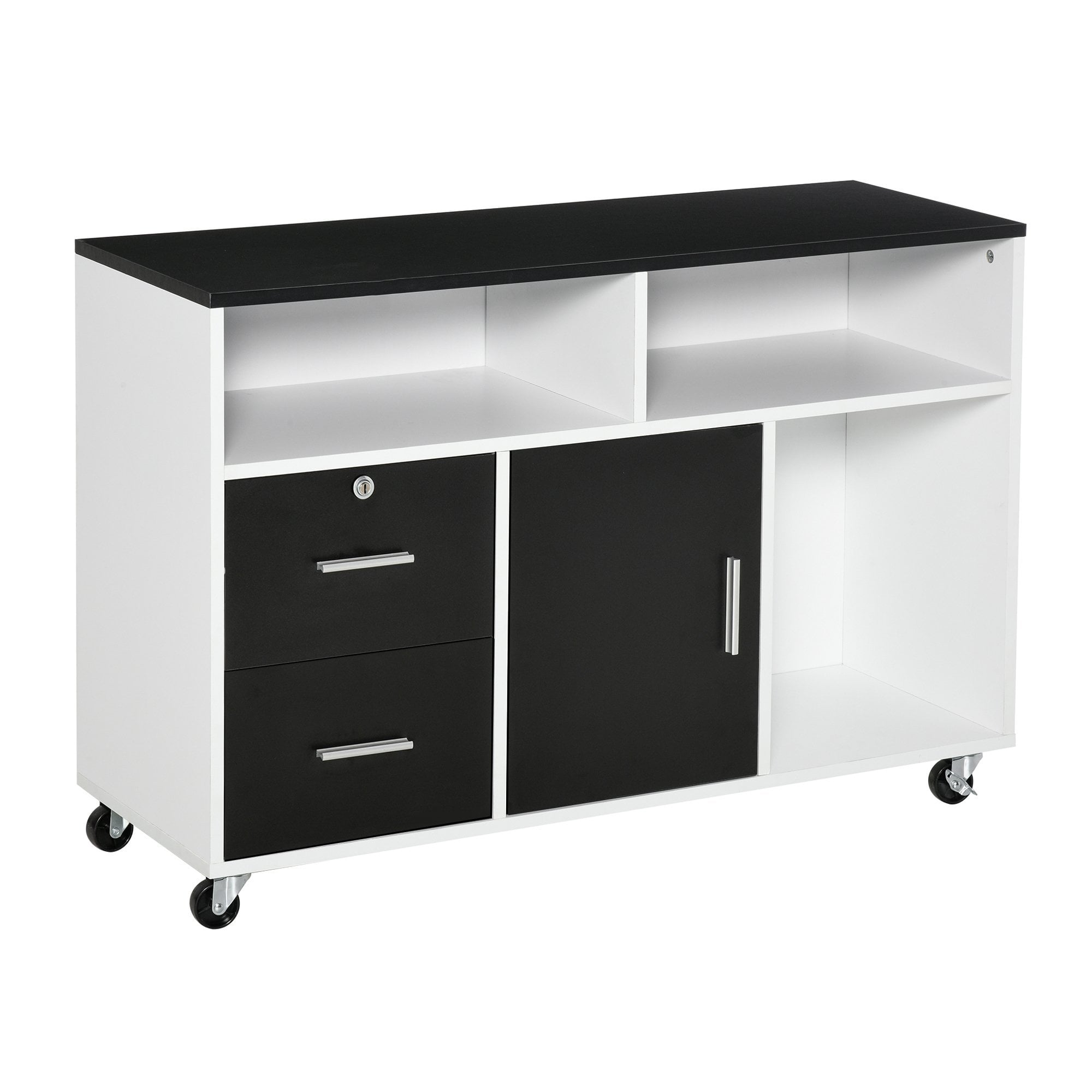 Printer Stand Home Office Mobile File Cabinet Organizer with Castors - Lockable Drawer - Black w/ Castor - Key - CARTER  | TJ Hughes