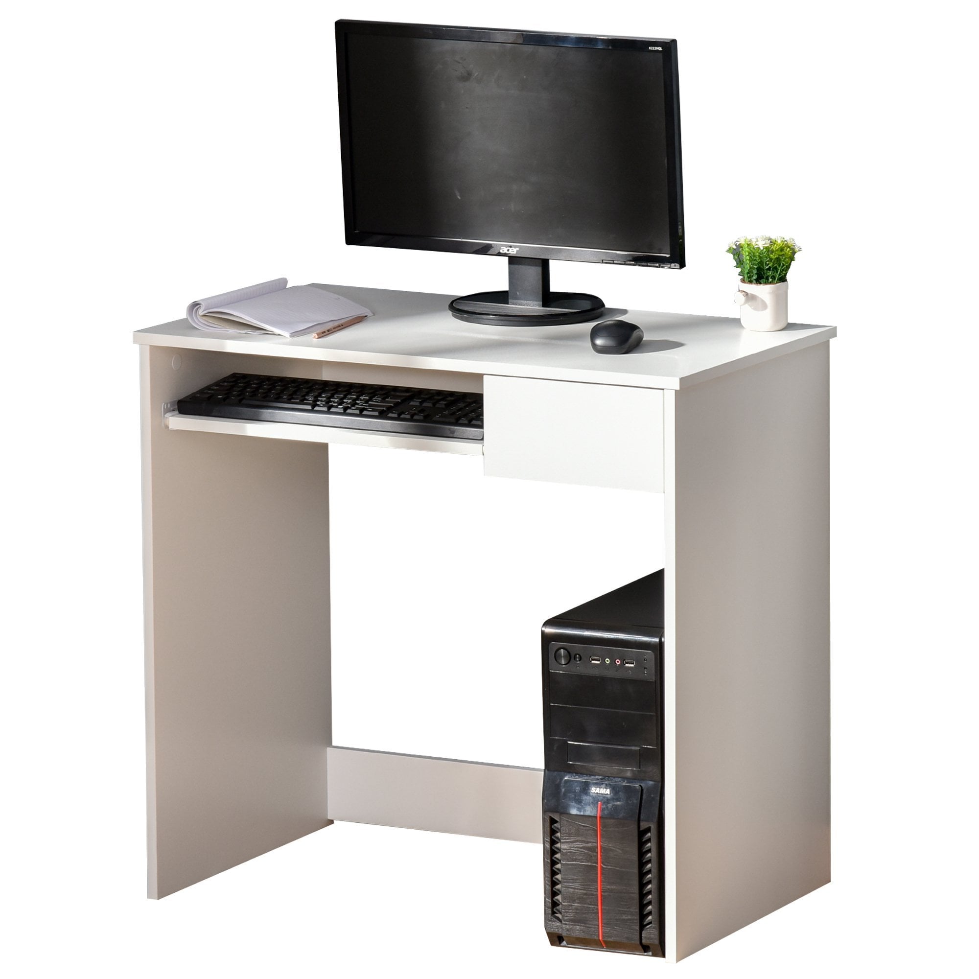 Compact Computer Table with Keyboard Tray Drawer Study Office Working Writing Desk - White - CARTER  | TJ Hughes