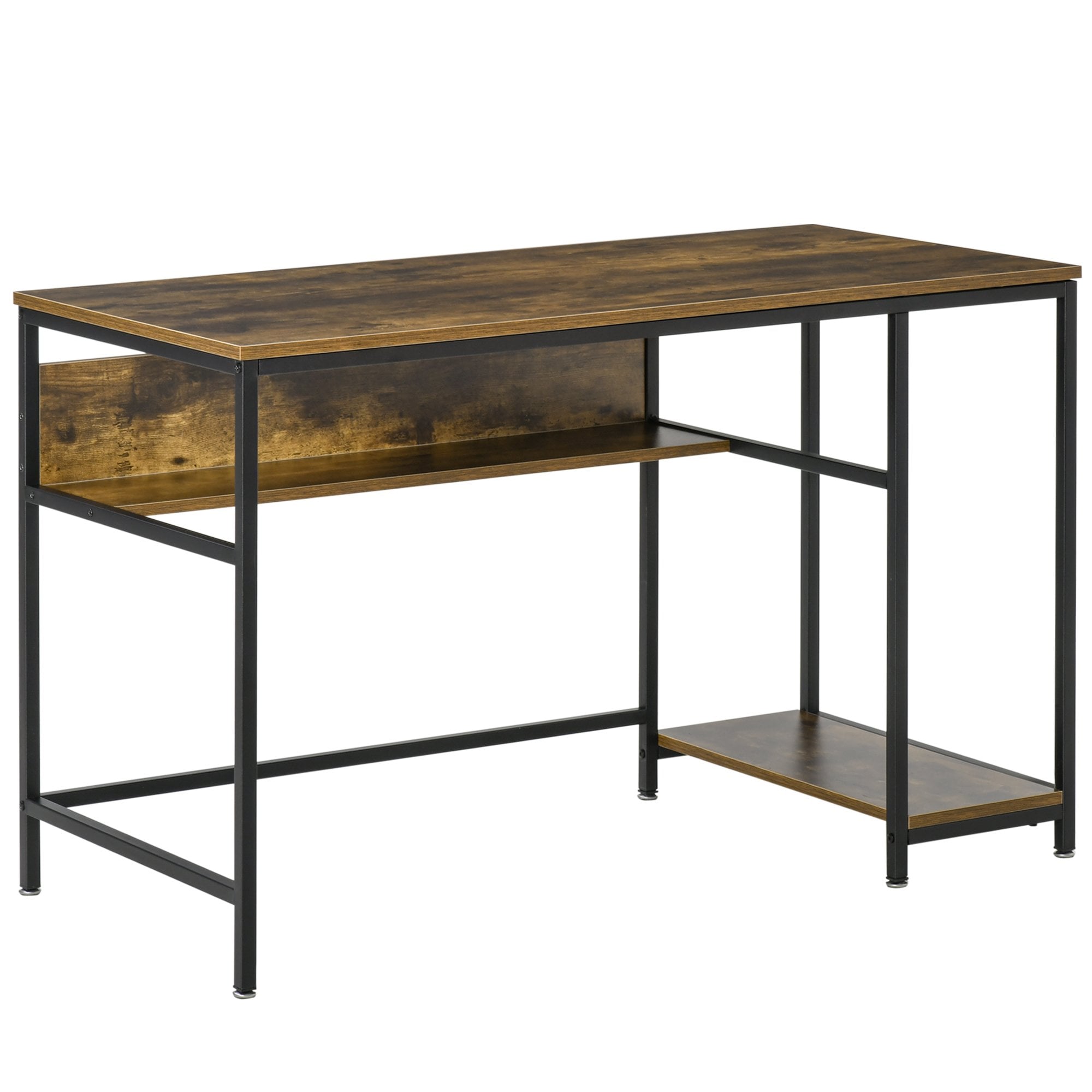 Home Computer Desk Writing Study Table Offcie PC Workstation with Storage Shelf - Rustic Brown w/ Storage - CARTER  | TJ Hughes