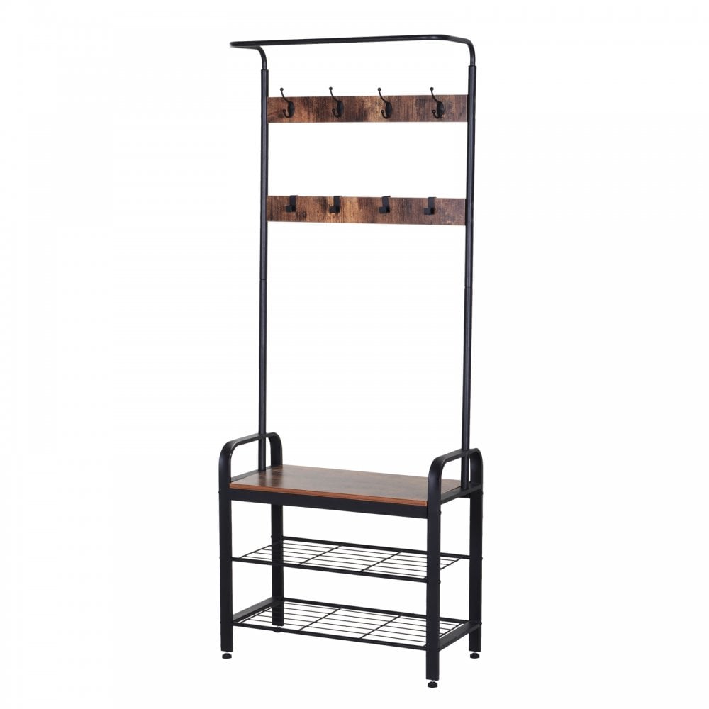 Hallway Organiser Unit Industrial Vintage Hanger for Coats Bags Shoes Freestanding Metal Frame w/ 8 Hook 2 Shelves - Home Living  | TJ Hughes