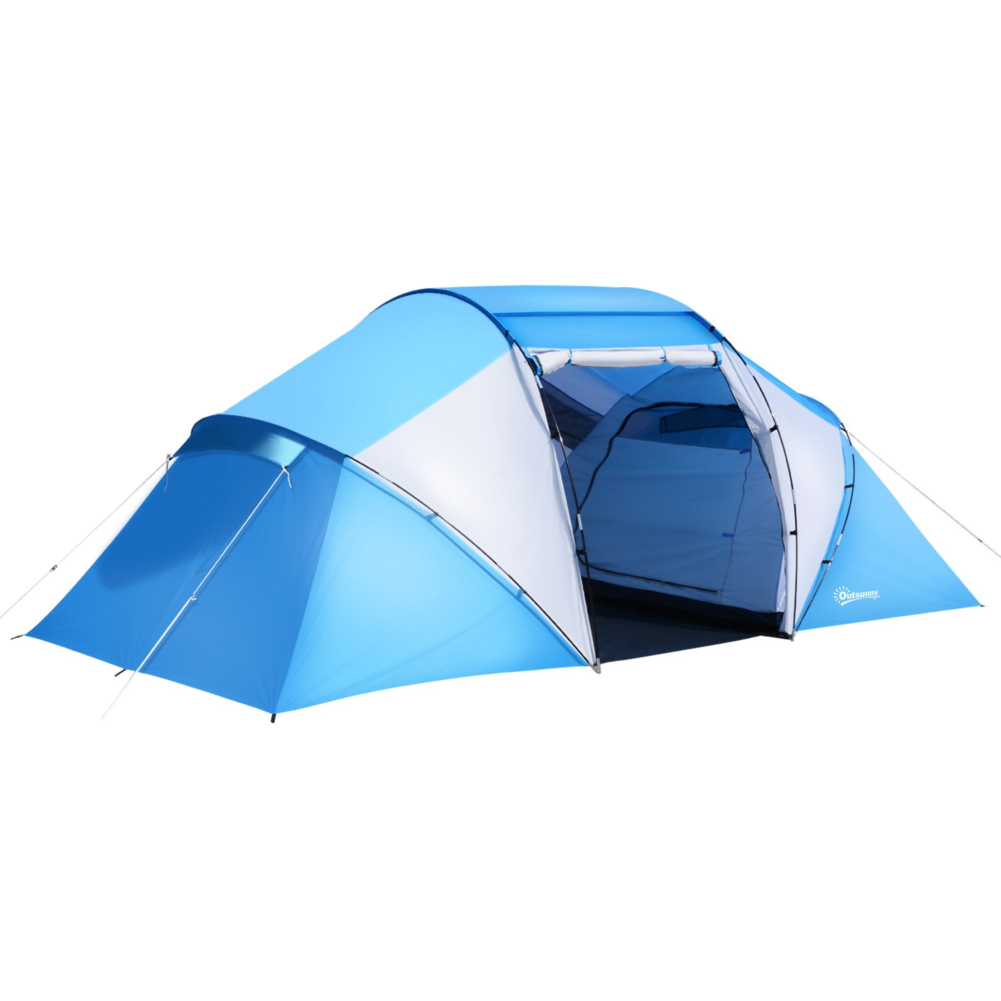 Outsunny 4-6 Man Camping Tent w/ Two Bedroom - Hiking Sun Shelter - UV Protection Tunnel Tent - Blue and White  | TJ Hughes