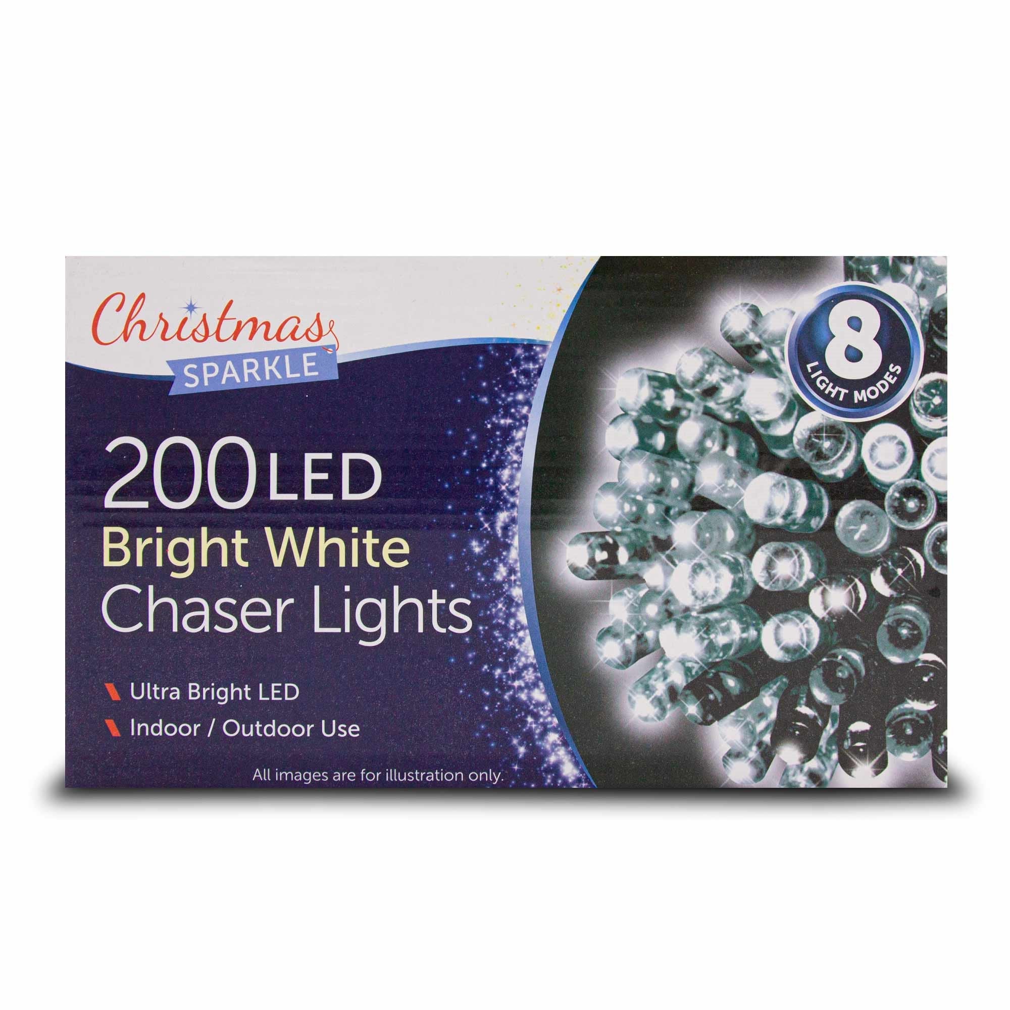 Christmas Sparkle Indoor and Outdoor Chaser Lights x 200 White LEDs - Mains Operated  | TJ Hughes