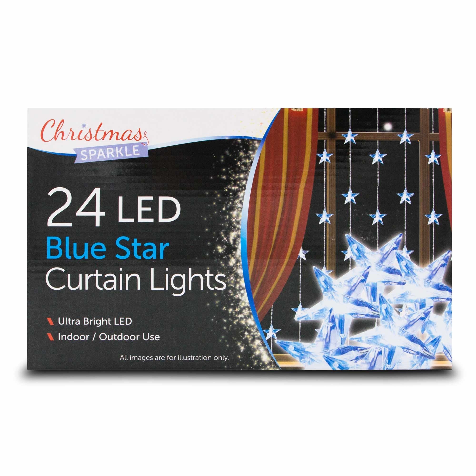 Christmas Sparkle Curtain Lights x 24 Blue LEDs - Mains Operated  | TJ Hughes