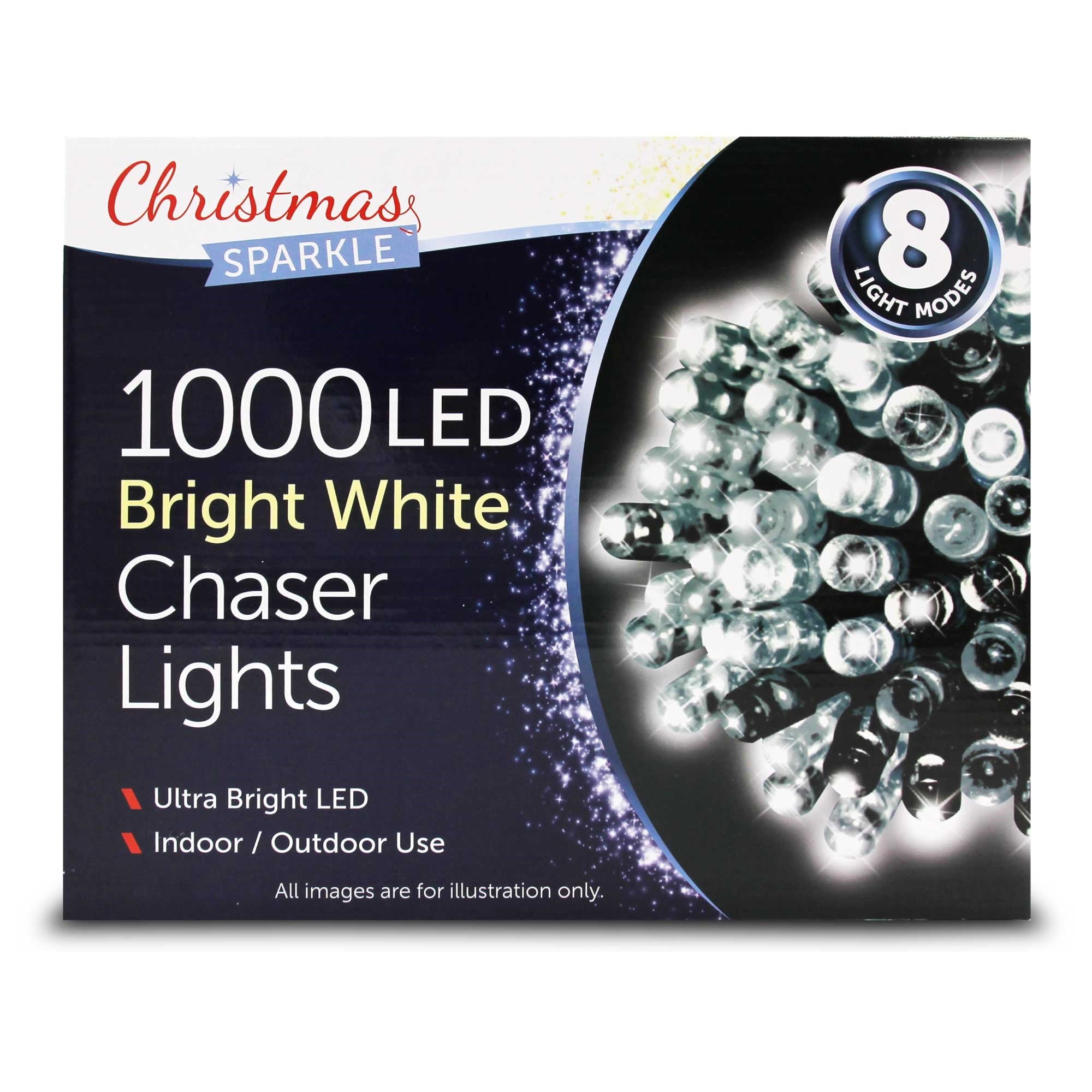 Christmas Sparkle Indoor and Outdoor Chaser Lights x 1000 White LEDs - Mains Operated  | TJ Hughes