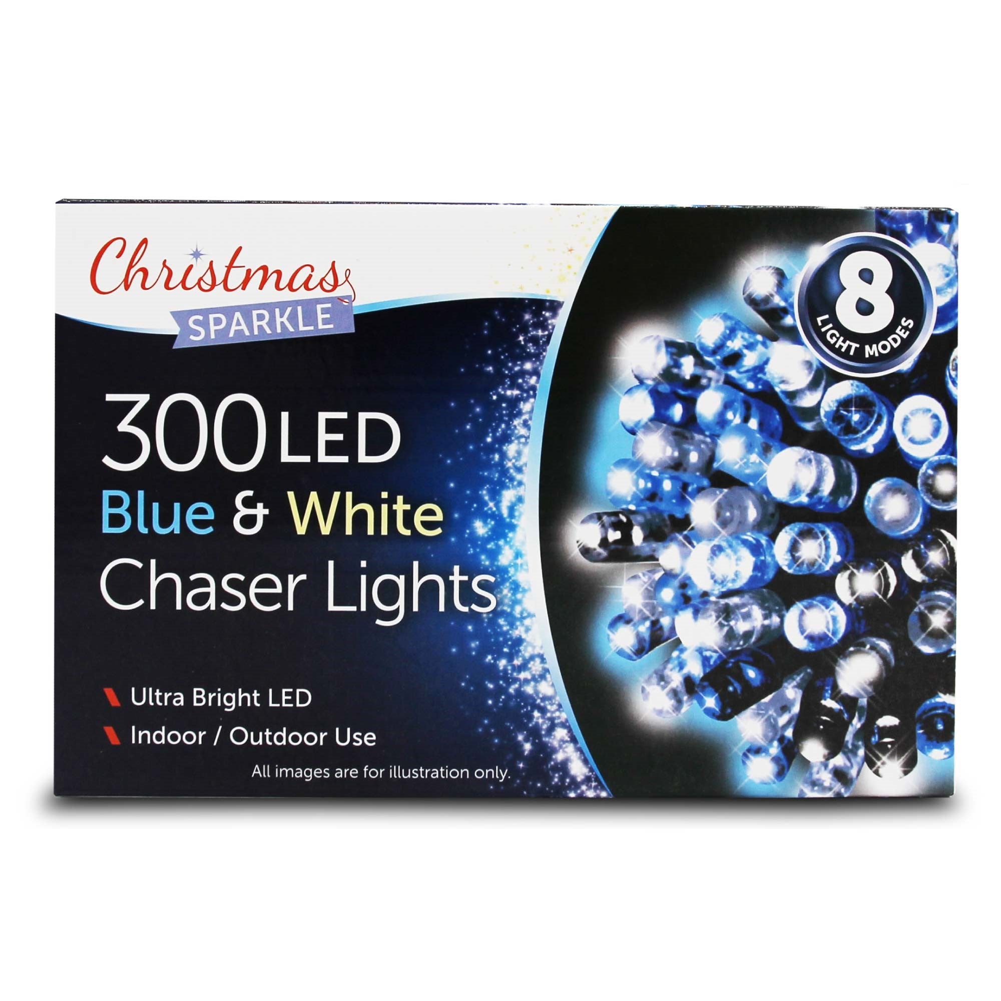 Christmas Sparkle Indoor and Outdoor Chaser Lights x 300 Blue and White LEDS - Mains Operated  | TJ Hughes