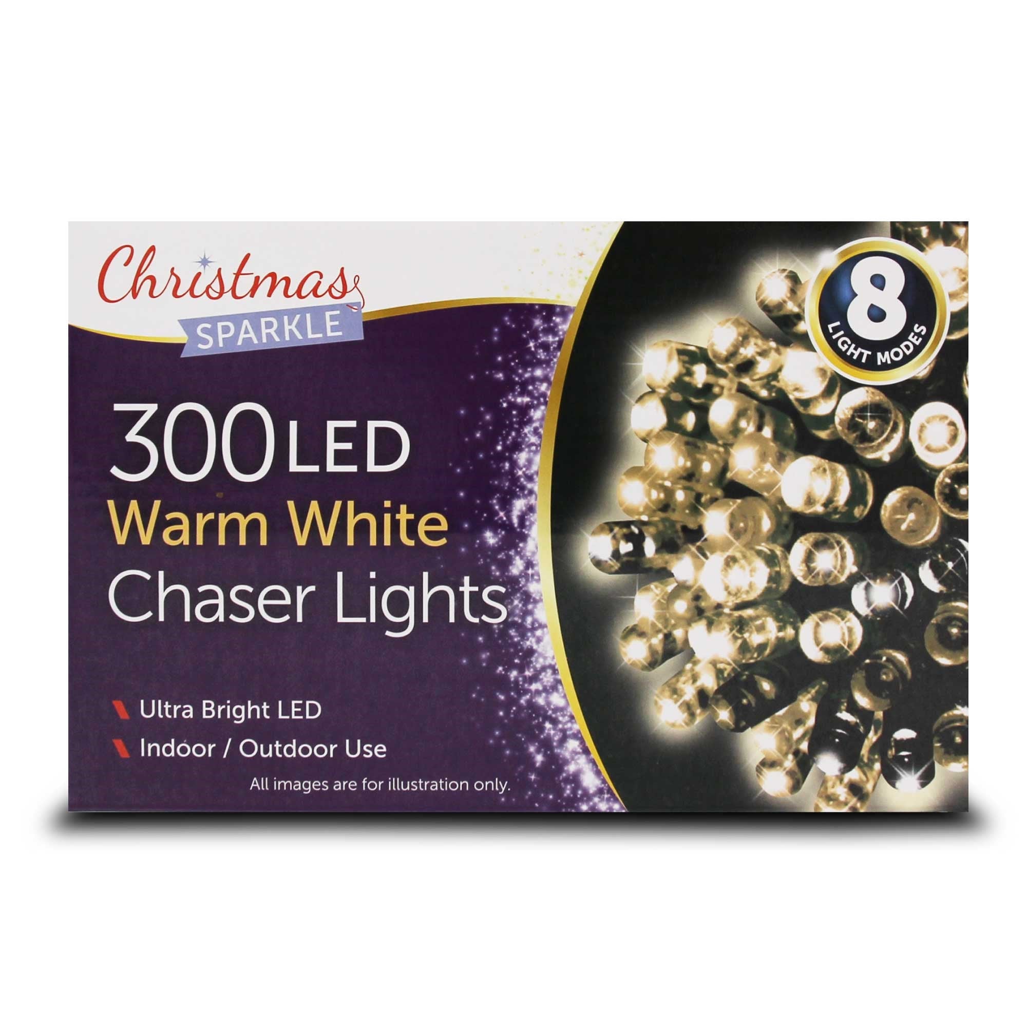 Christmas Sparkle Indoor and Outdoor Chaser Lights x 300 Warm White LEDs - Mains Operated  | TJ Hughes