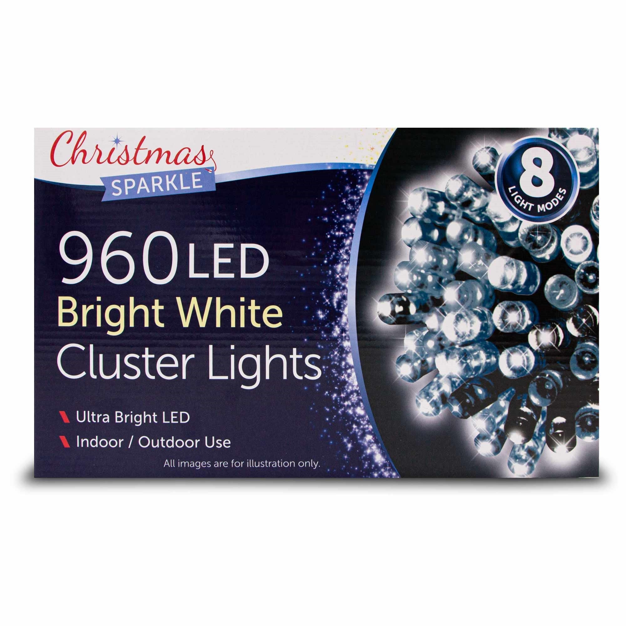 Christmas Sparkle Indoor and Outdoor Cluster Lights x 960 with White LEDs - Mains Operated  | TJ Hughes