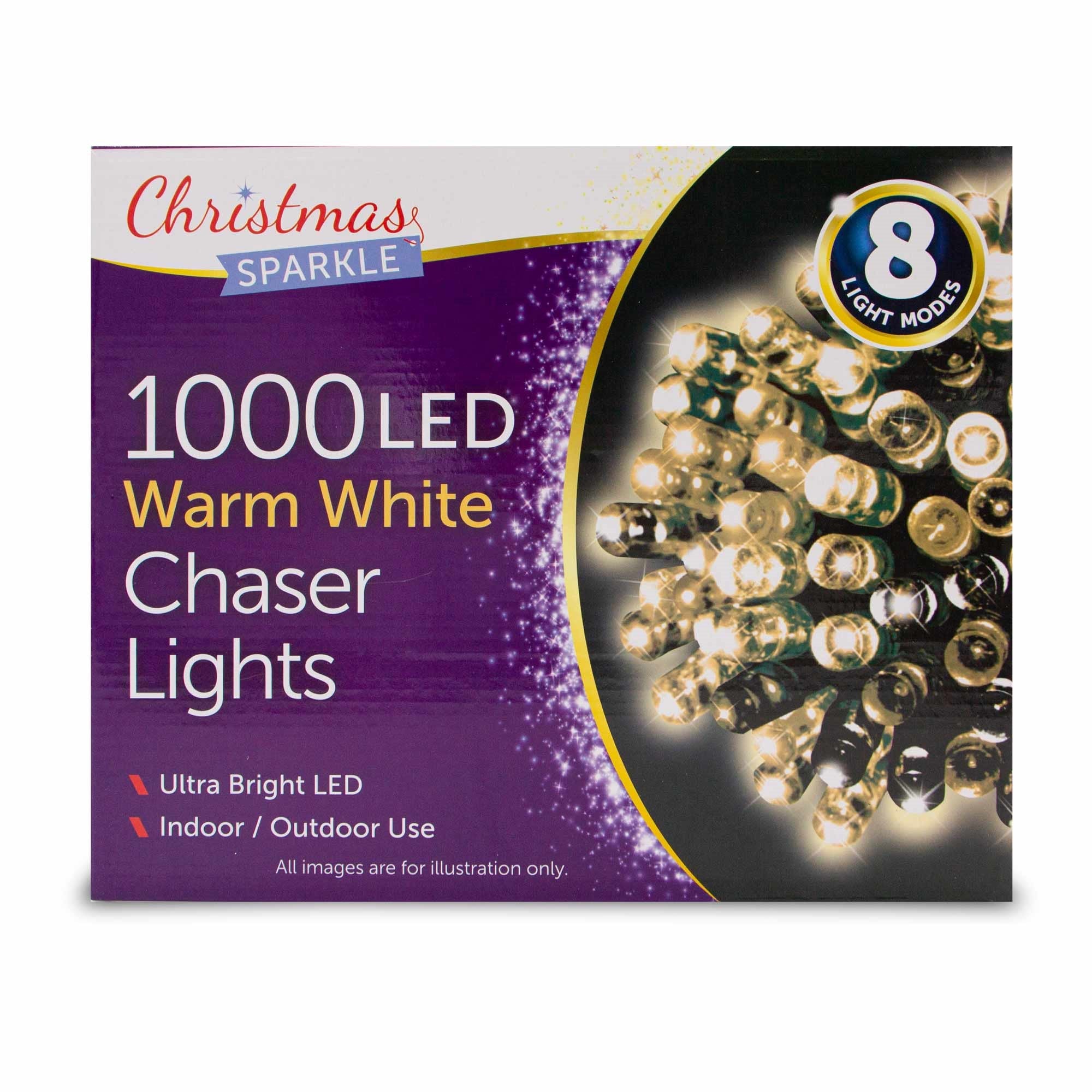 Christmas Sparkle Indoor and Outdoor Chaser Lights x 1000 Warm White LEDs - Mains Lights  | TJ Hughes