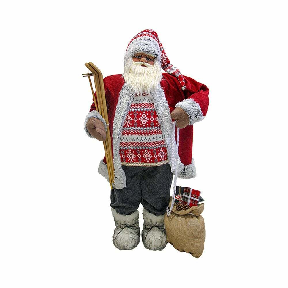 Christmas Sparkle Santa Standing Small 45cm in Red and Grey  | TJ Hughes