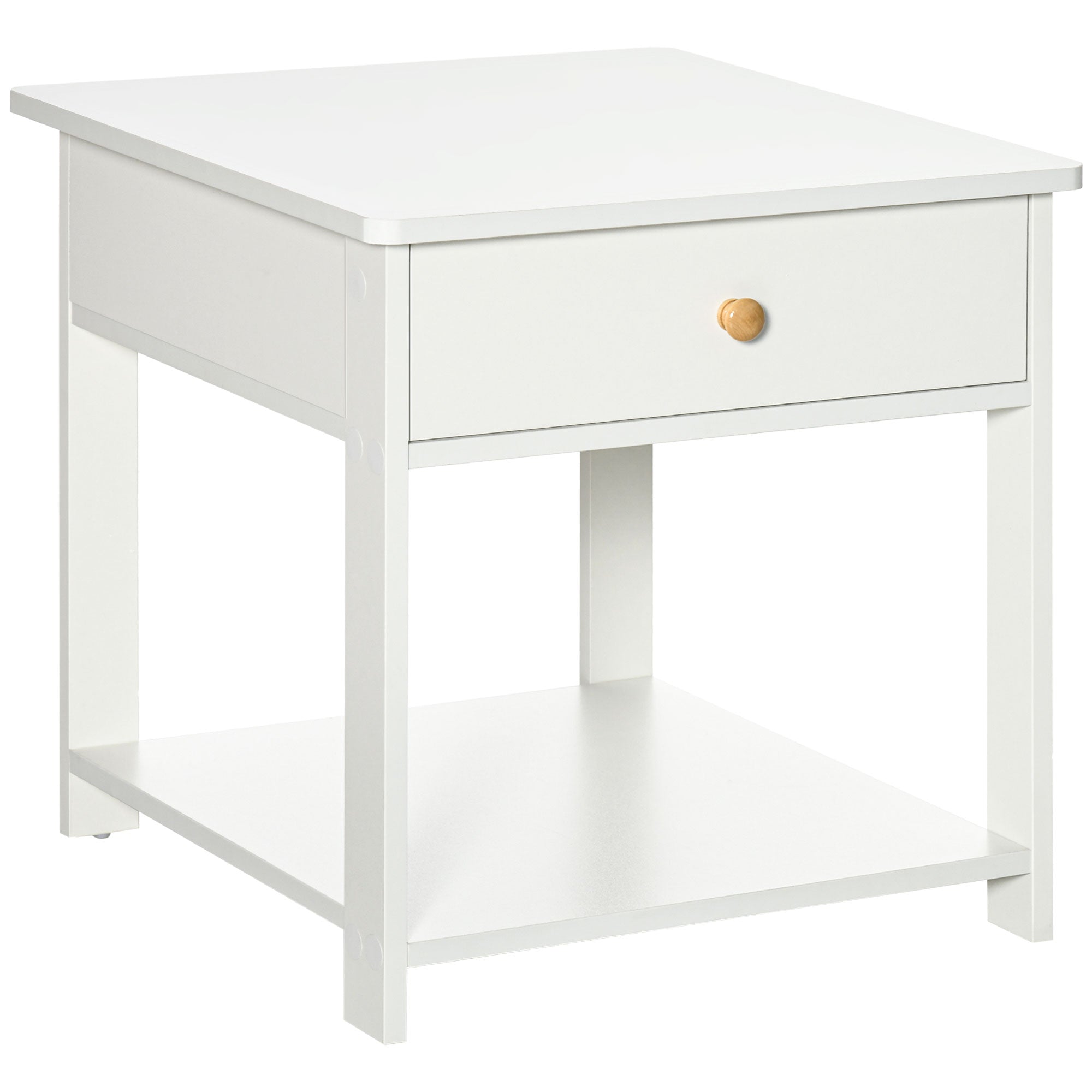 HOMCOM Bedroom Bedside Table - Sofa Side Table with Drawer and Shelf - White  | TJ Hughes