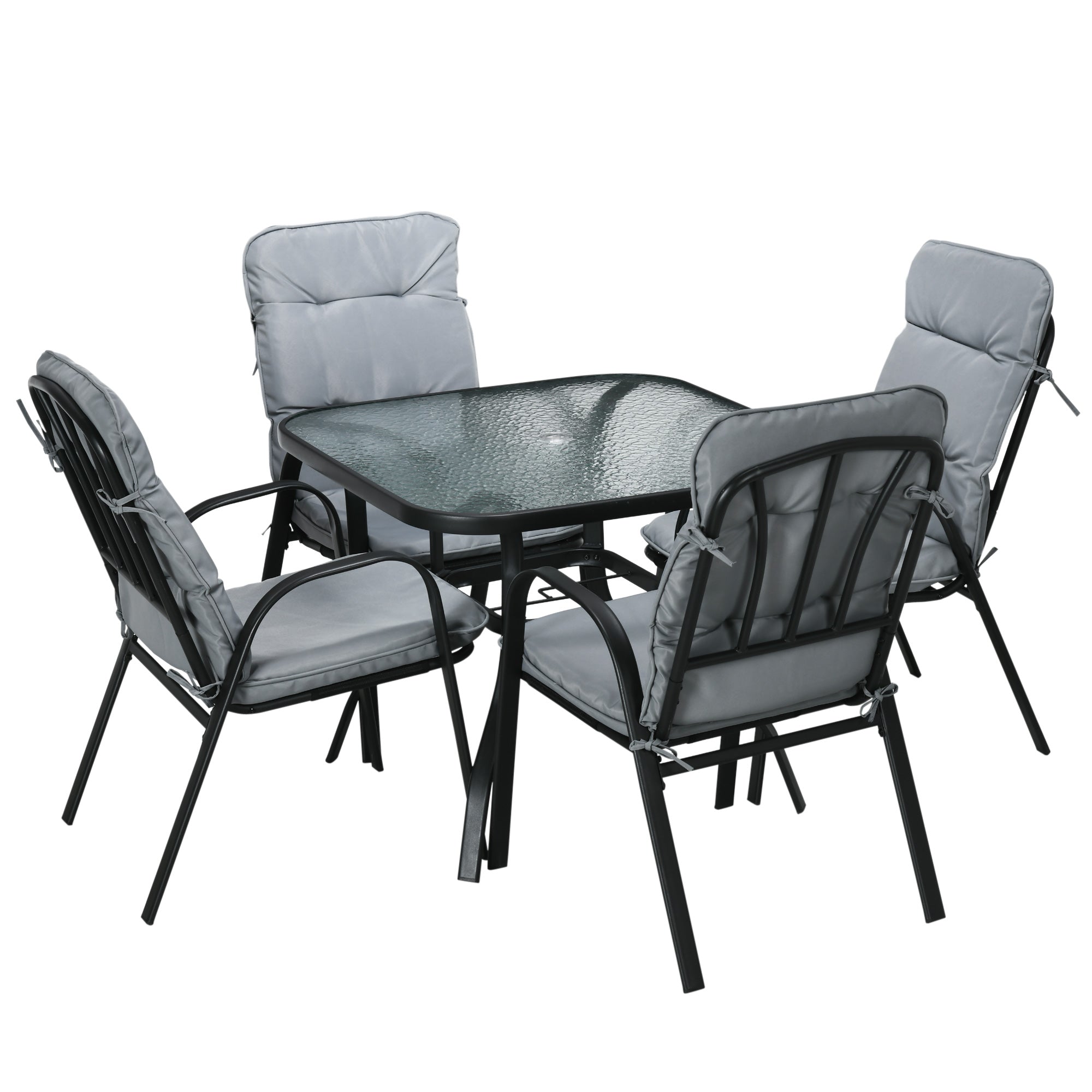 Outsunny Garden Dining Set - Glass Table w/ Umbrella Hole & Texteline Seats  | TJ Hughes