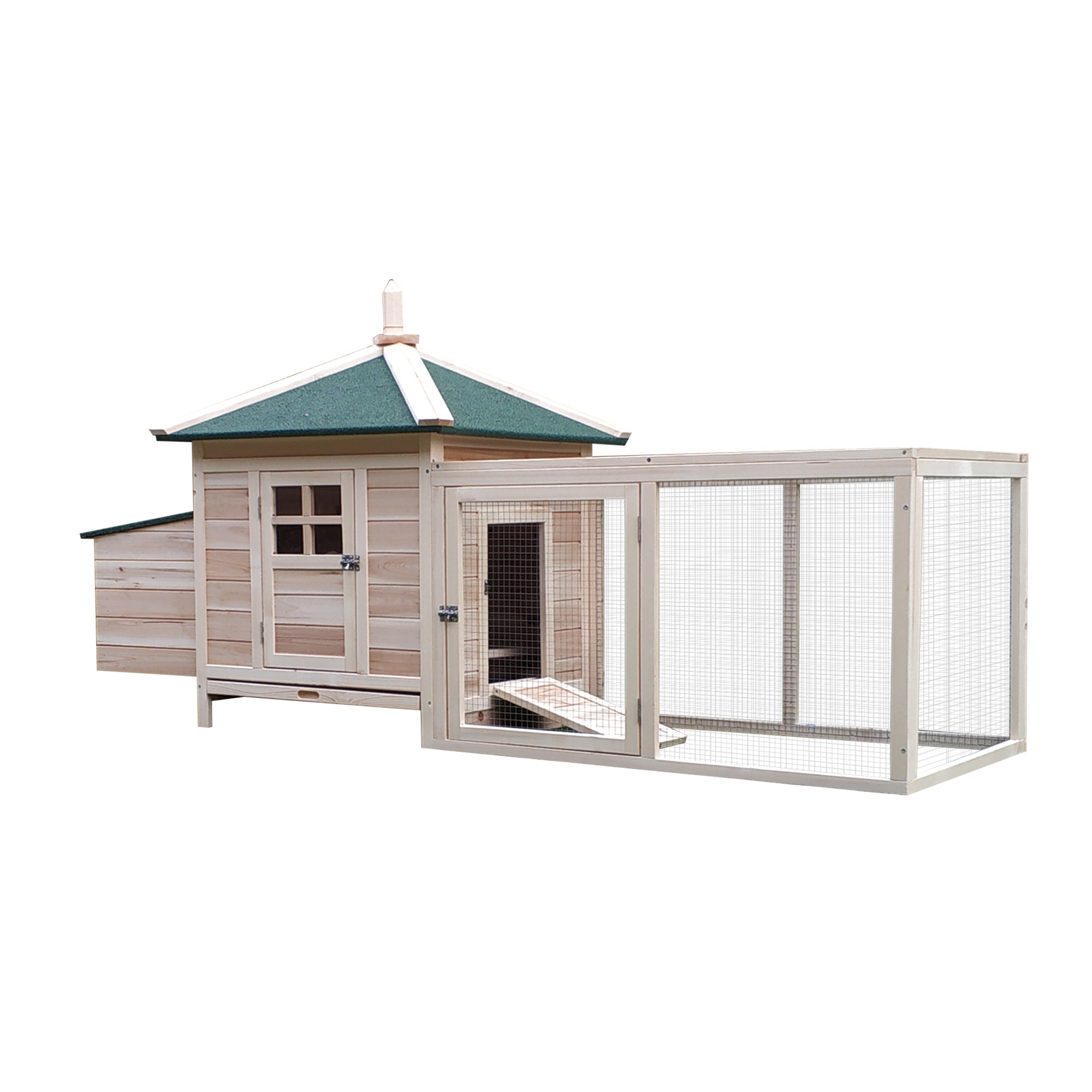 PawHut Chicken Coop Hen House Rabbit Hutch Poultry Cage Pen Outdoor Backyard with Nesting Box Run 196 x 76 x 97cm Natural  | TJ Hughes