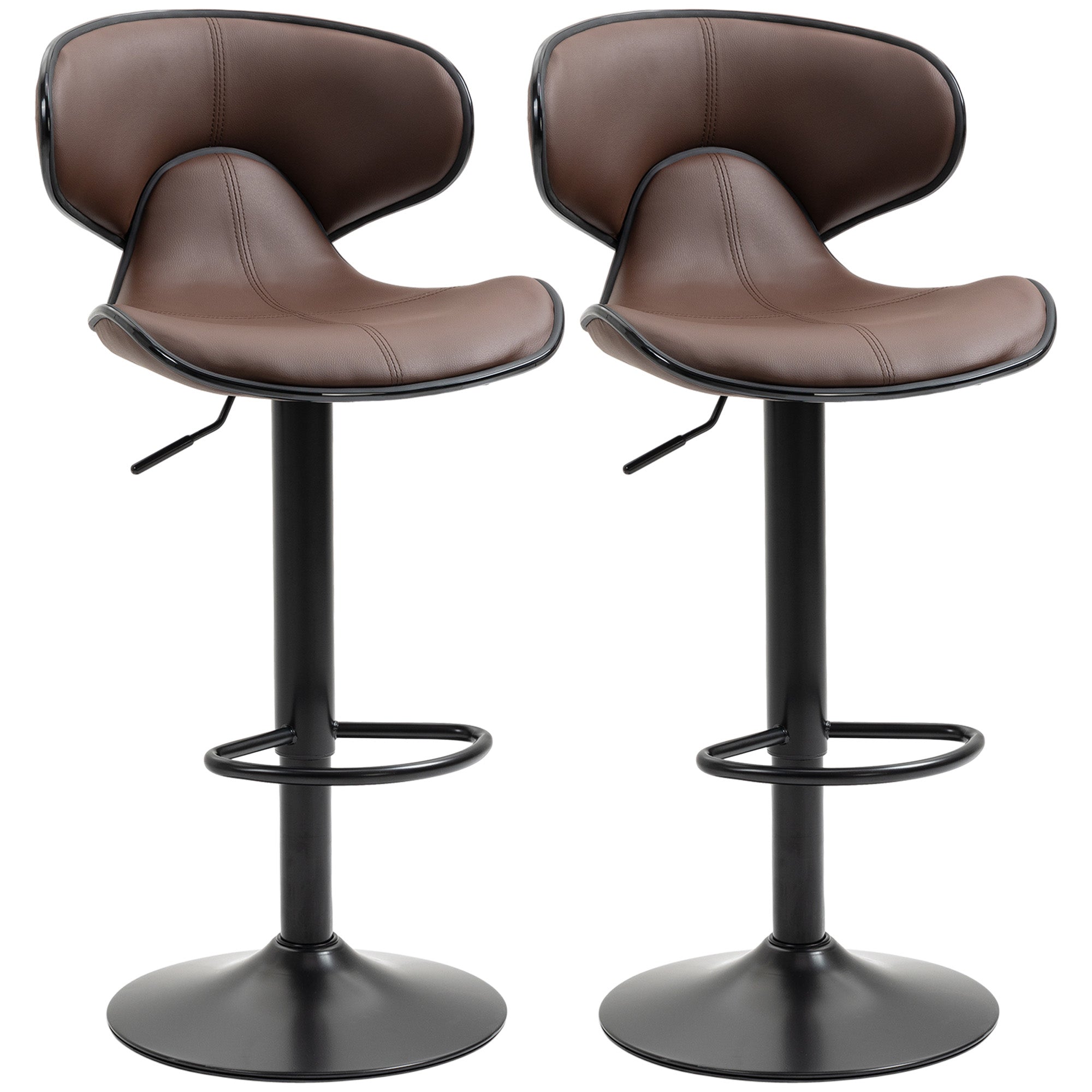 HOMCOM Adjustable Swivel Bar Stools Set of 2 - Barstools for Counter Bar - Brown  | TJ Hughes