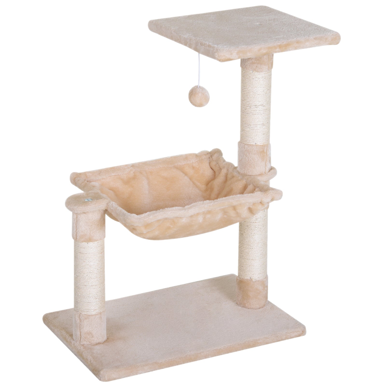 PawHut Cat Activity Tree Kitten Play Tower Palace Two-Tier Scratching Beige  | TJ Hughes