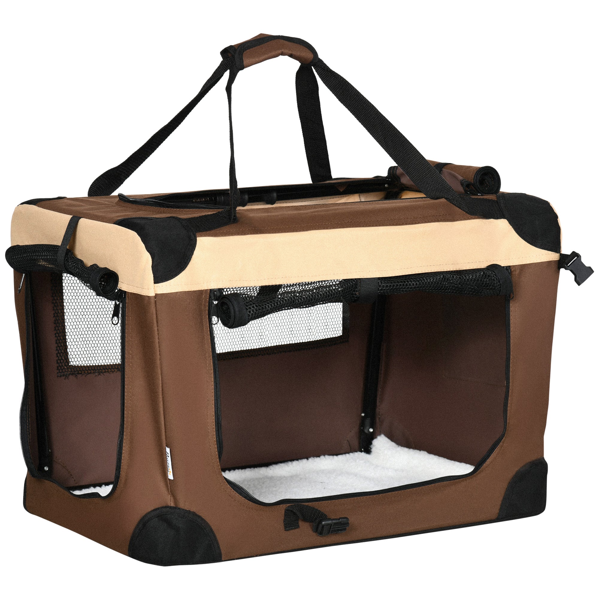 PawHut 60cm Foldable Pet Carrier Bag Soft Travel Dog Crate for Mini Dogs Brown  | TJ Hughes