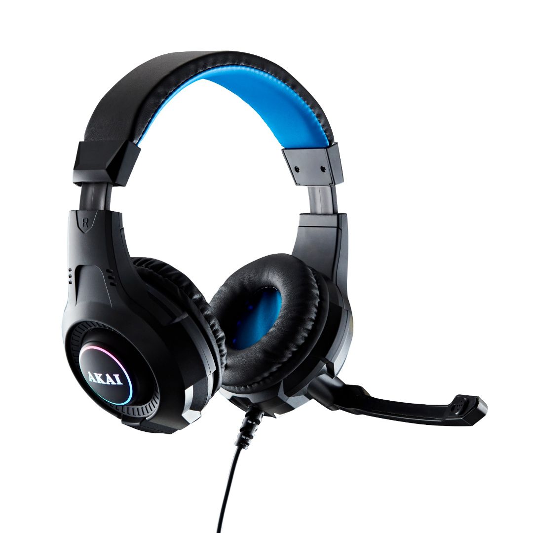 Akai Gaming Stereo Headset and Microphone Black and Blue  | TJ Hughes