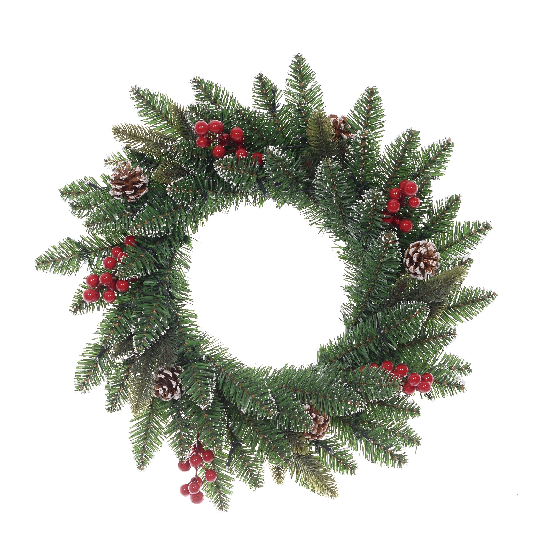 Christmas Sparkle Wreath with Green Frost Pinecones & Berries 55cm - TJ Hughes