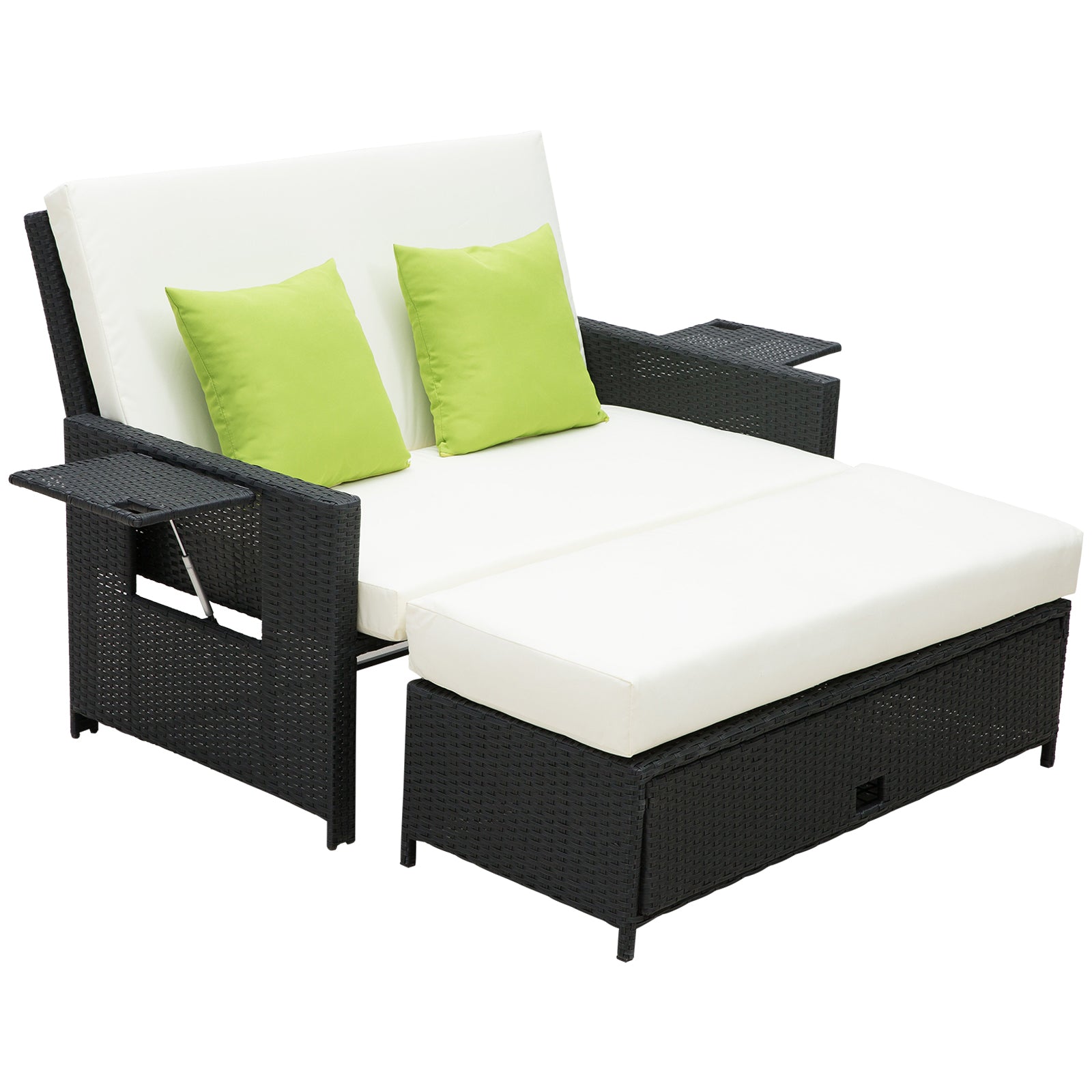 Outsunny Garden Rattan Furniture Set 2 Seater Patio Sun Lounger Daybed Sun Bed  | TJ Hughes