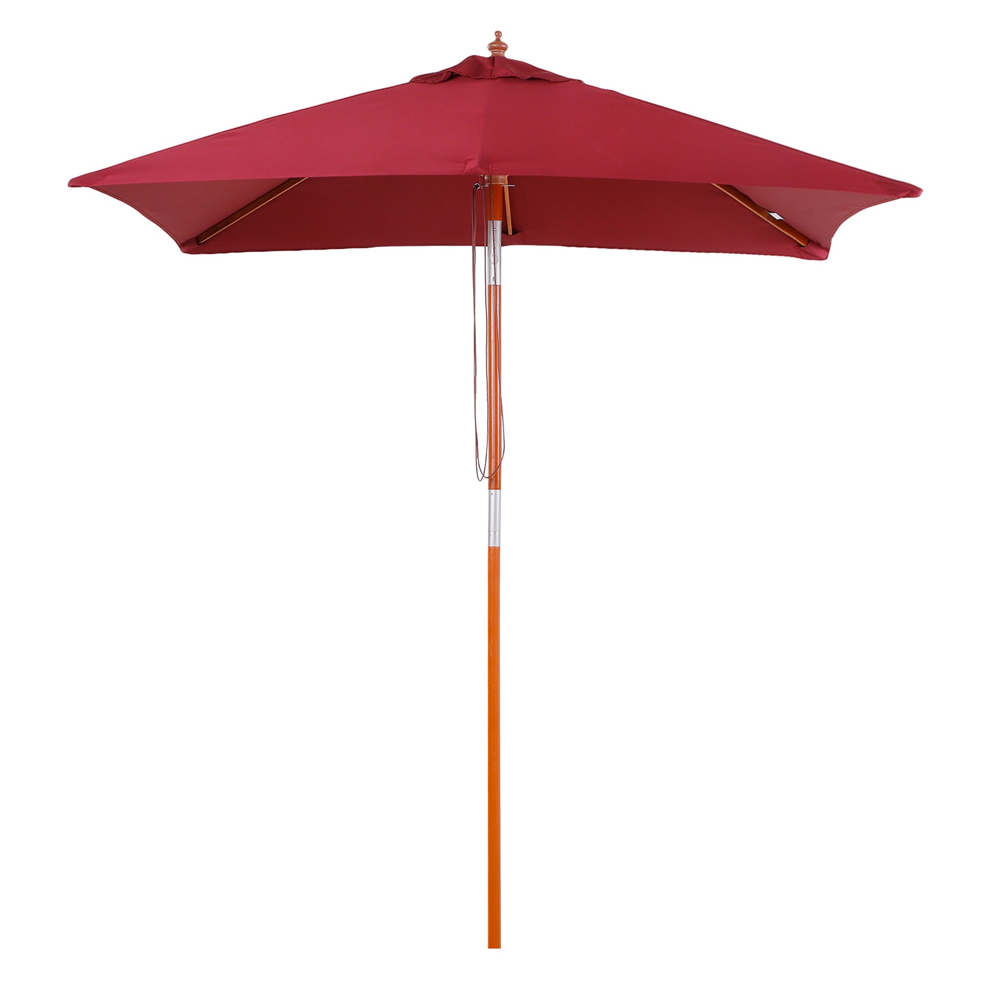 Outsunny Wooden Patio Umbrella Market Parasol Outdoor Sunshade 6 Ribs Wine Red  | TJ Hughes