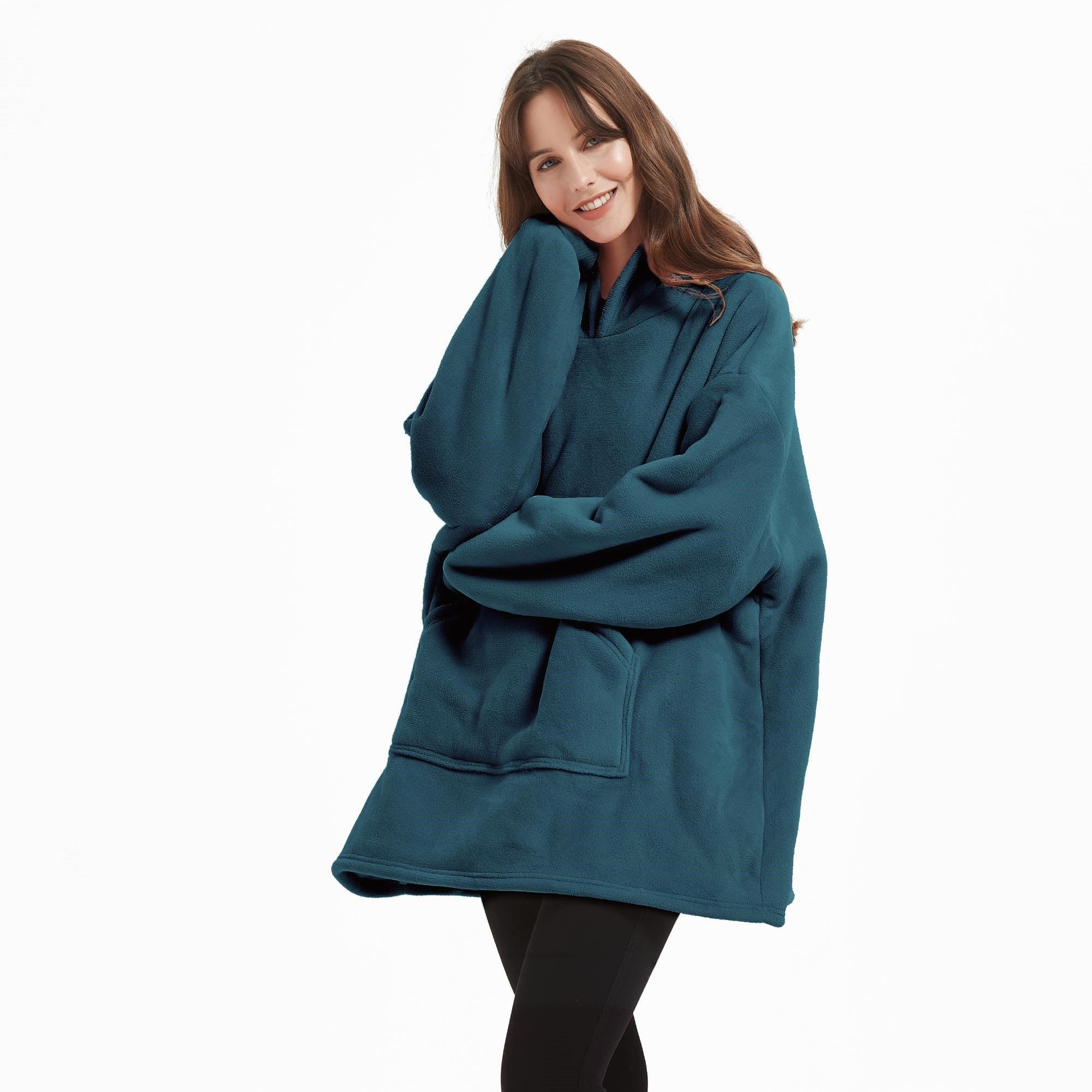 Lewis’s Sherpa Fleece Lined Hooded Throw - 5 Colours - Teal  | TJ Hughes