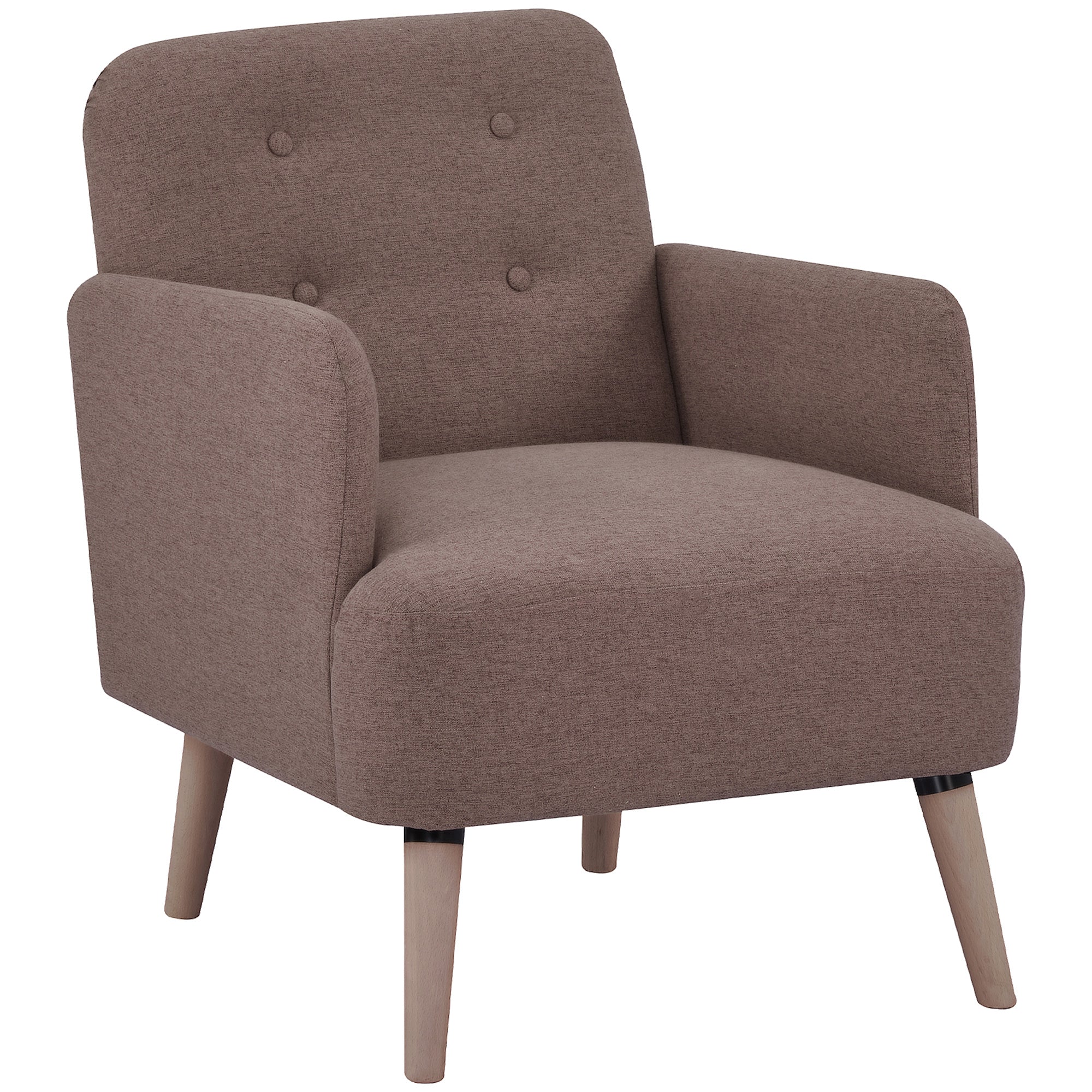 HOMCOM Upholstered Armchair - Nature Wood Frame Padded Living Room Chair - Brown  | TJ Hughes