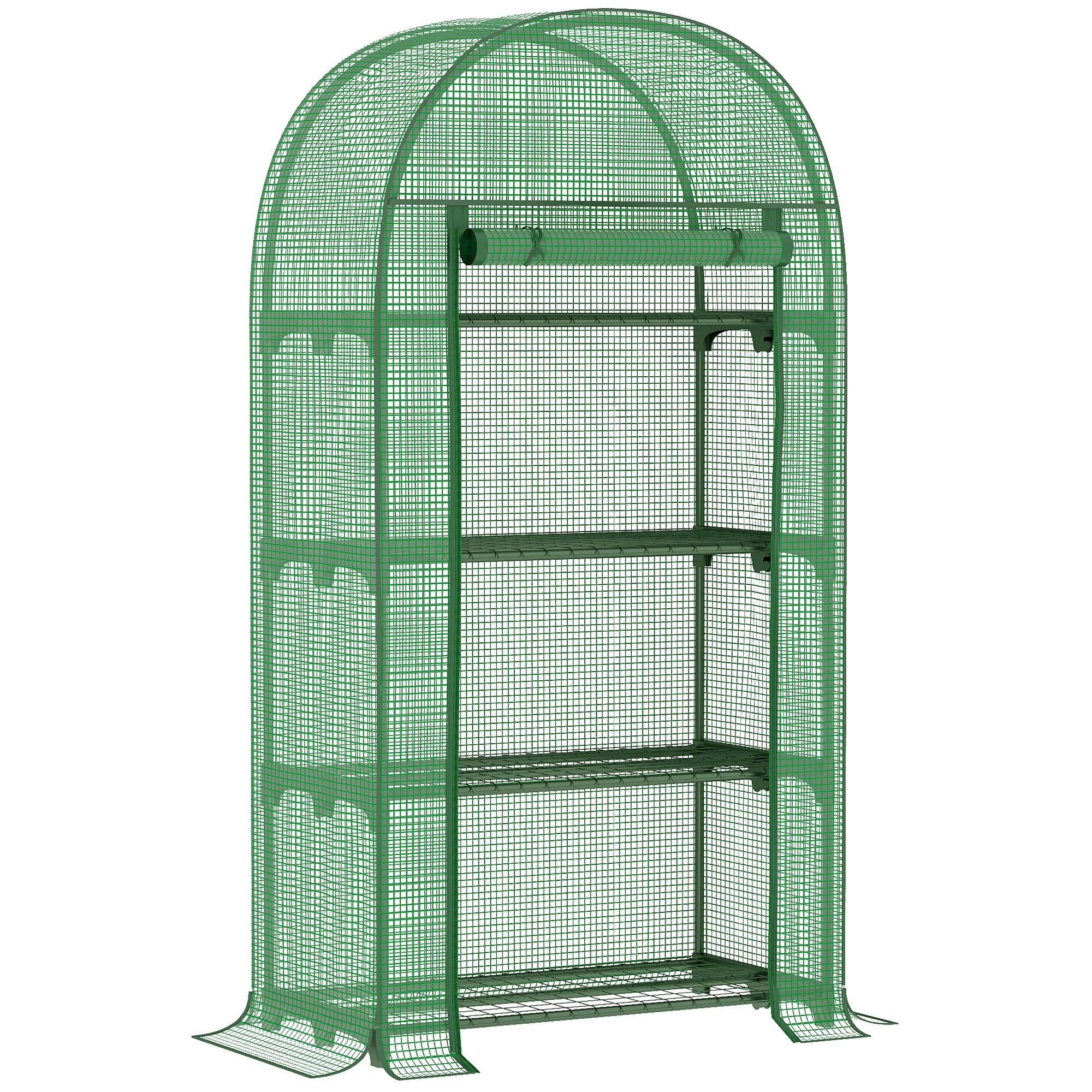 Outsunny 80x49x160cm Mini Greenhouse for Outdoor - Portable Gardening Plant with Storage Shelf - Roll-Up Zippered Door - Metal Frame and PE Cover - Gr