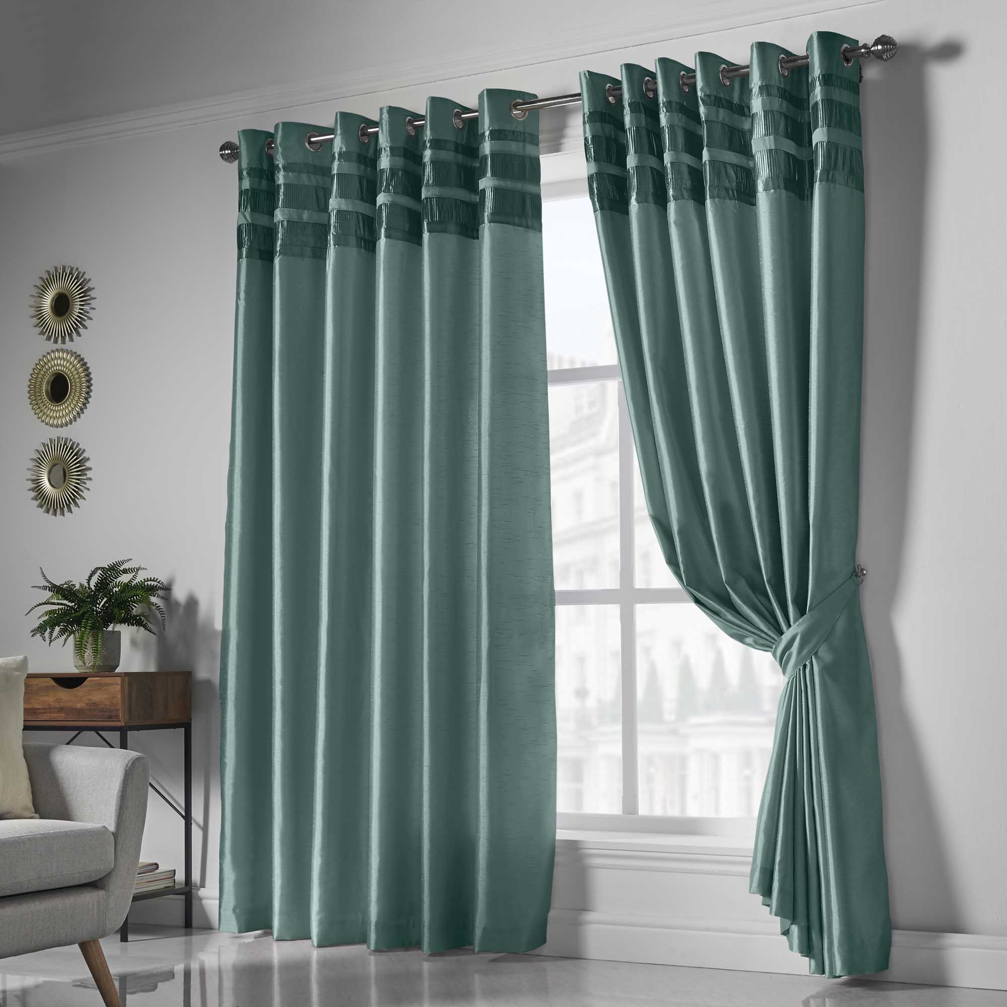 Lewis’s Denver Lined Eyelet Curtains - Jade Green - 167cm (66") X 137cm (54")  | TJ Hughes