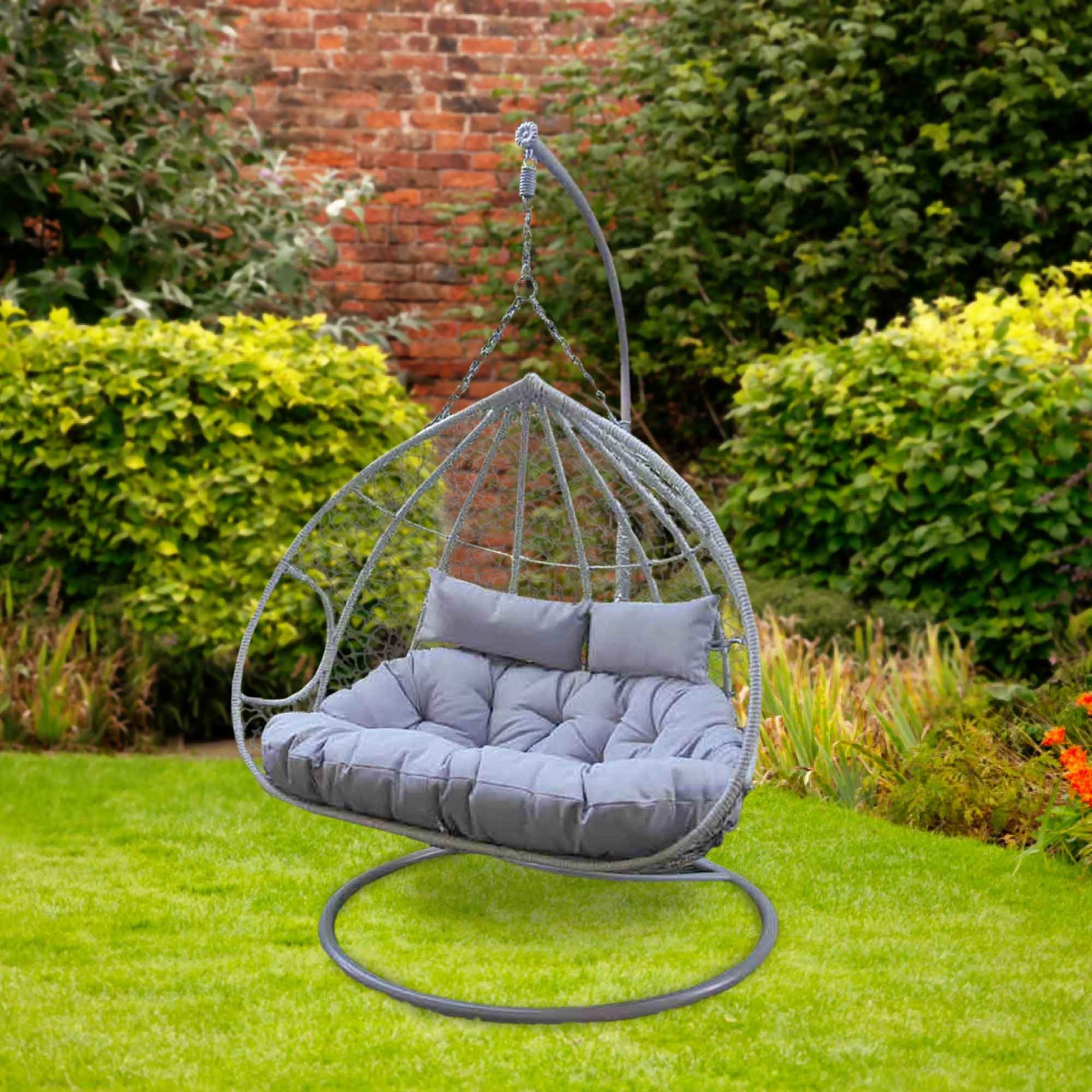 Silver & Stone Ariana Hanging Cocoon Rattan Double Egg Chairs - Grey  | TJ Hughes