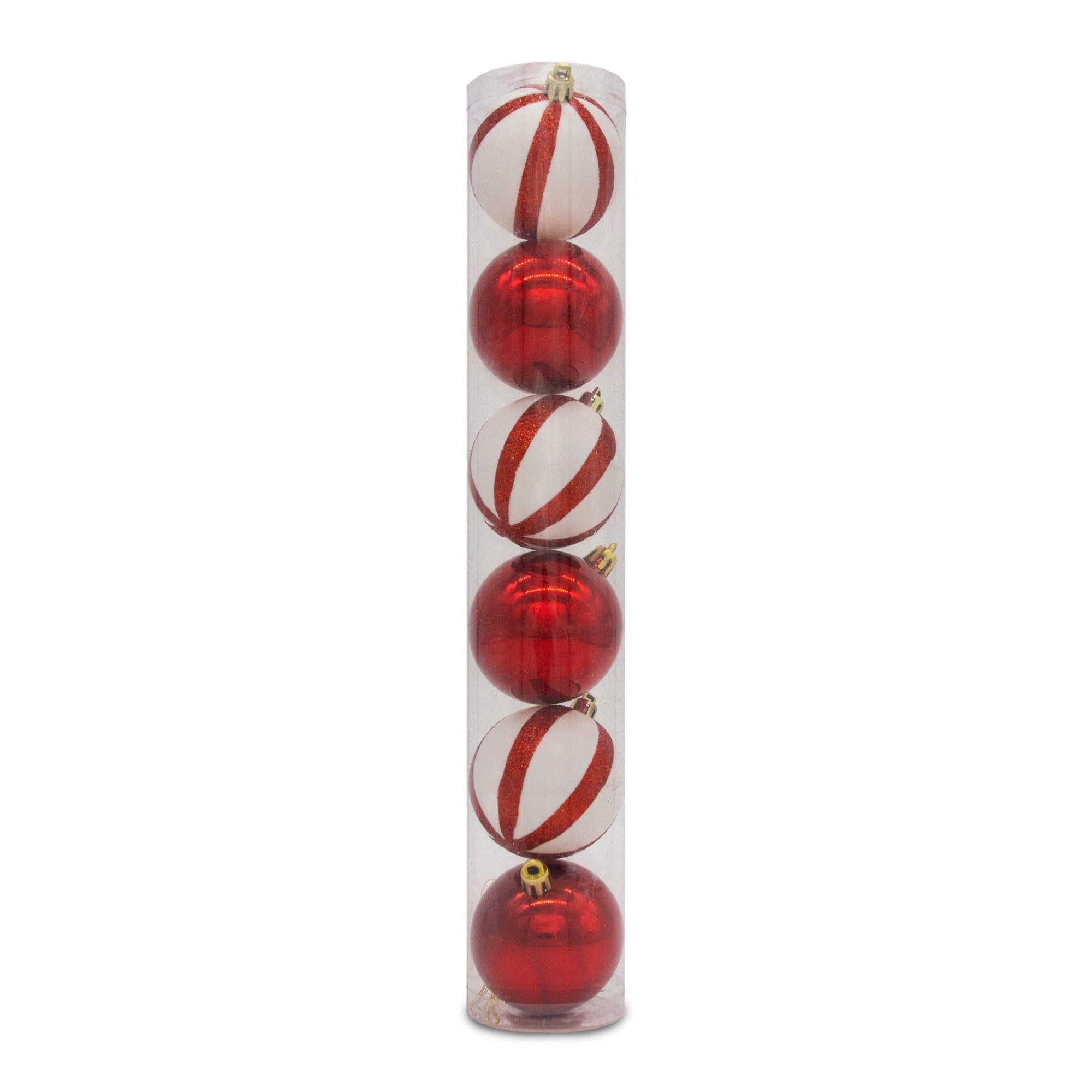 Christmas Sparkle Tube of 6 6cm Shatterproof Baubles in Red - Red  | TJ Hughes
