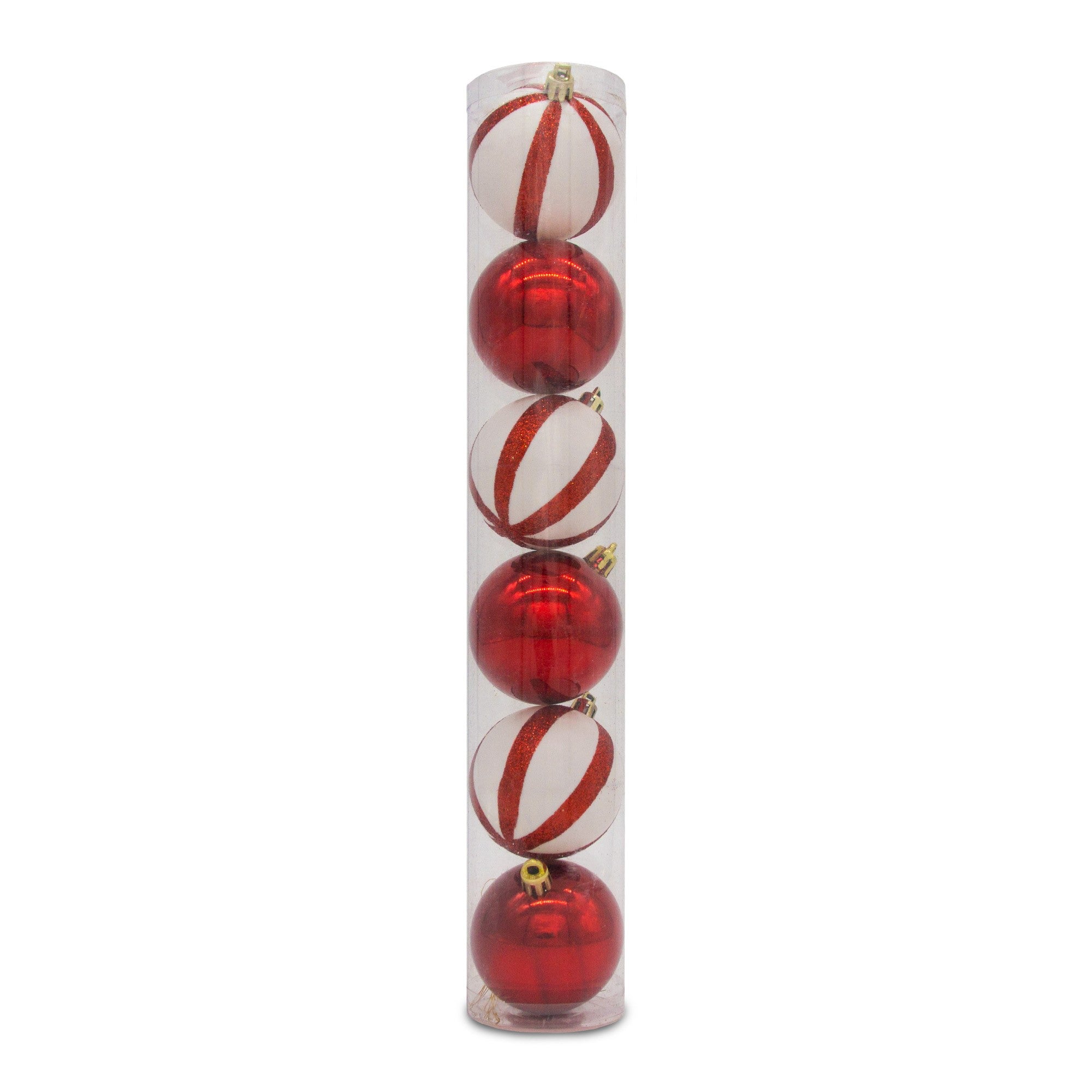 Christmas Sparkle Tube of 6 6cm Shatterproof Baubles in Silver - Red  | TJ Hughes