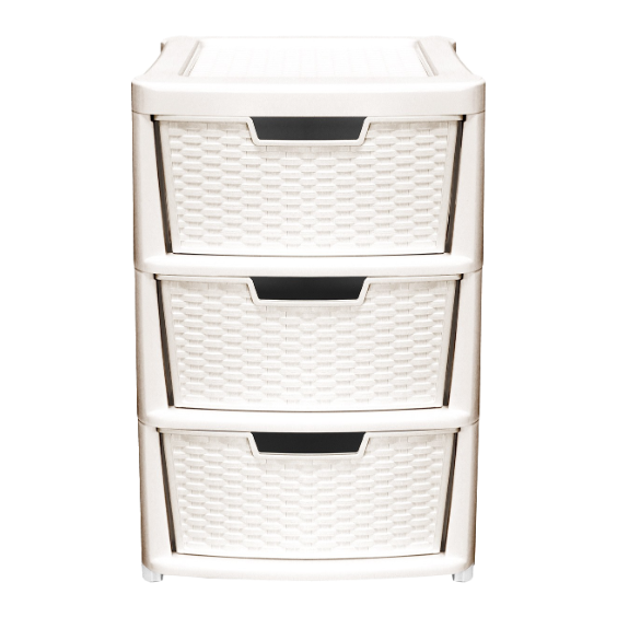 Rattan Tower 3 Drawer- Cream - TJ Hughes