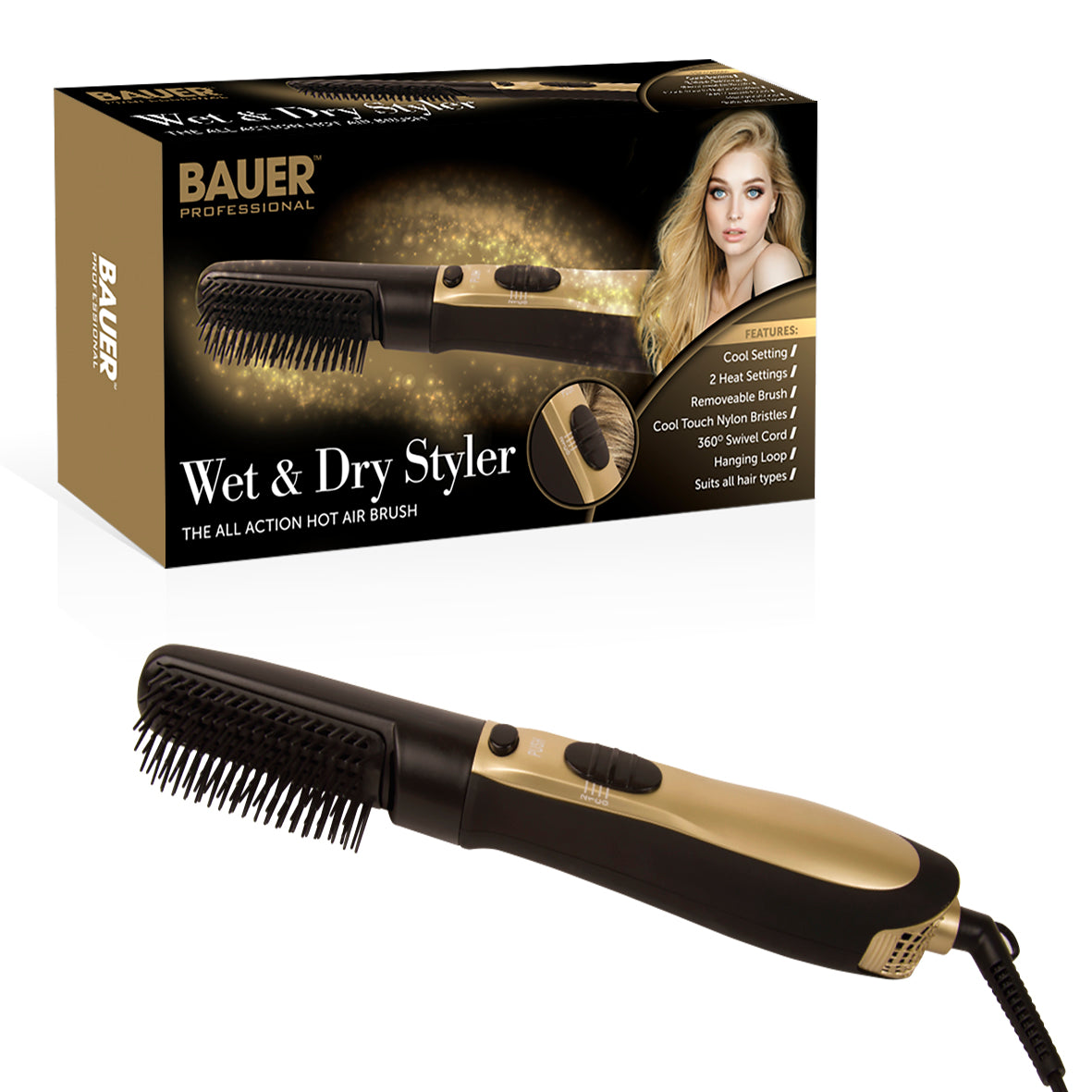 Bauer Professional Hot Air Styling Brush with Two Heat Settings  | TJ Hughes