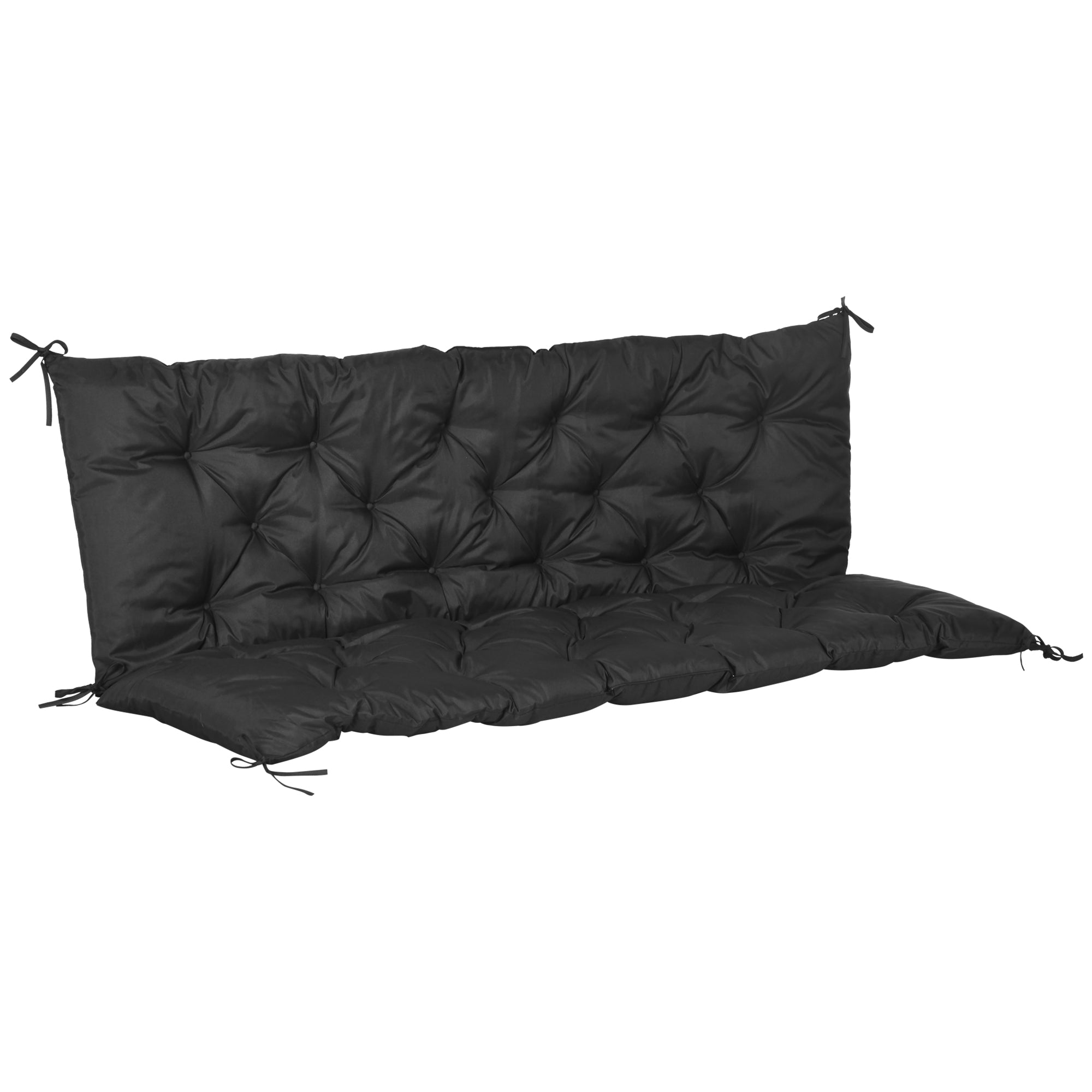 Outsunny 3 Seater Garden Bench Cushion Outdoor Seat Pad with Ties Black  | TJ Hughes