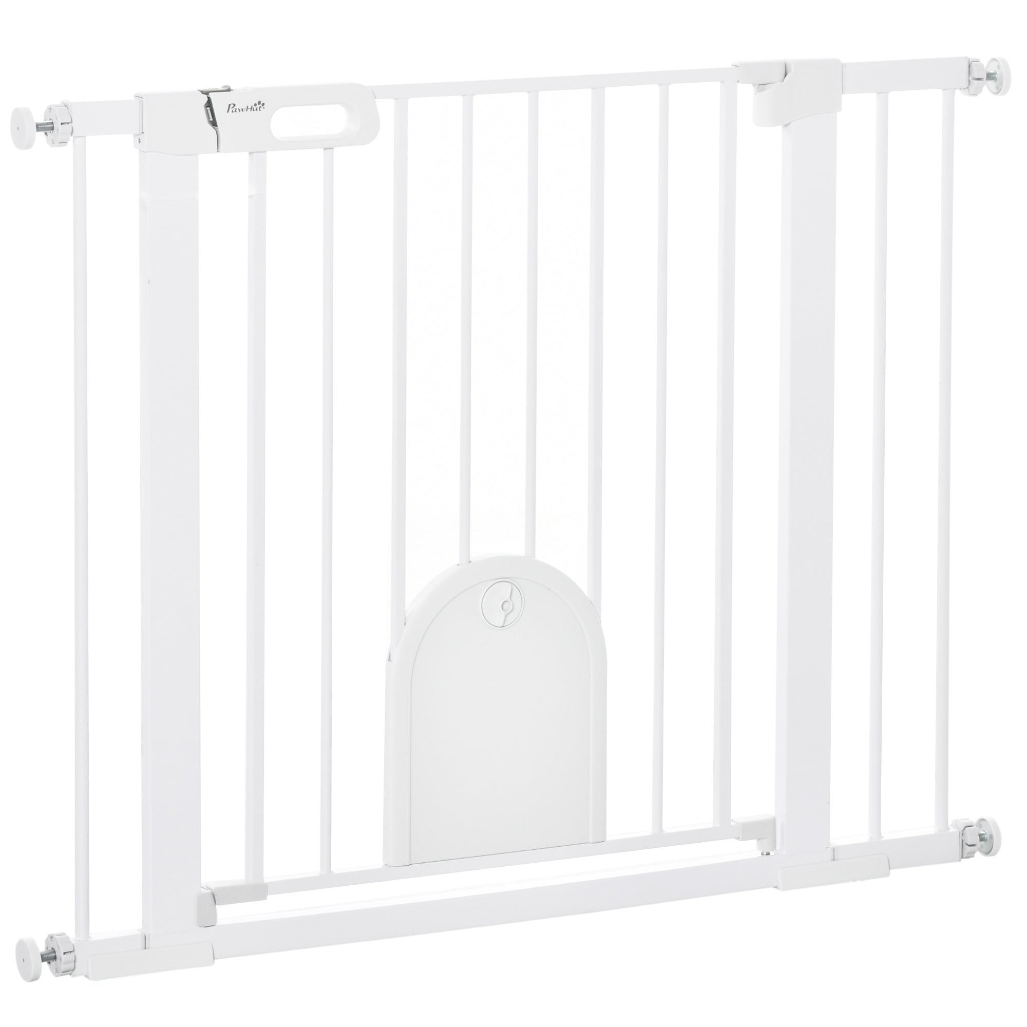 PawHut 75-103 cm Pet Safety Gate Pressure Fit Stair w/ Small Door Double Locking  | TJ Hughes