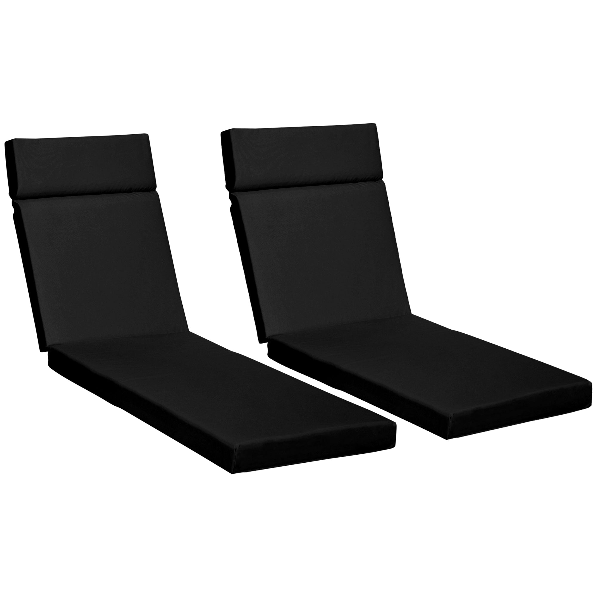 Outsunny Set of 2 Lounger Cushions Deep Seat Patio Cushions with Ties Black  | TJ Hughes