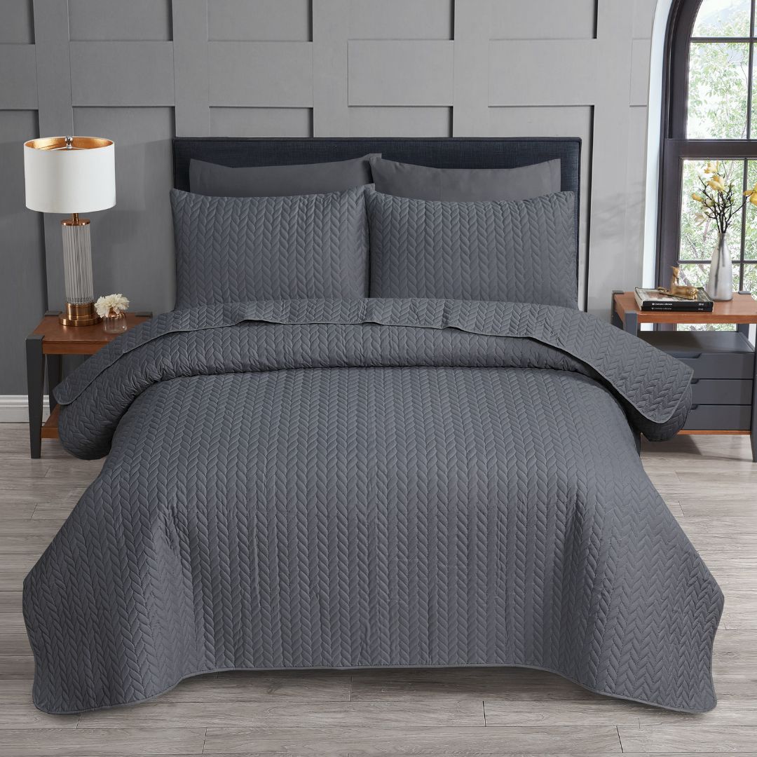 Opus Leaf Pinsonic Duvet Set - Charcoal - King - TJ Hughes