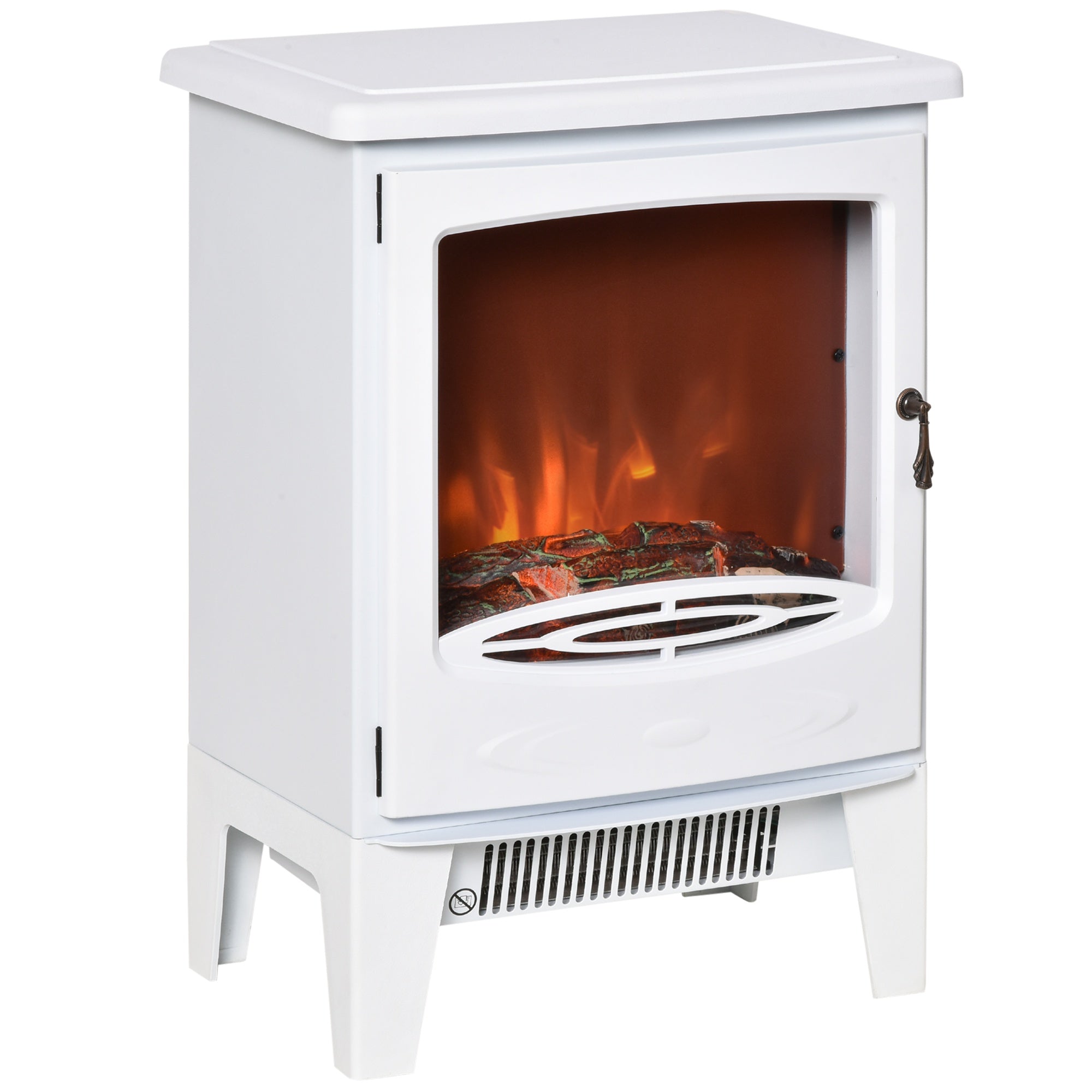 HOMCOM Freestanding Electric Fireplace Stove Heater W/ LED Flame Effect White  | TJ Hughes