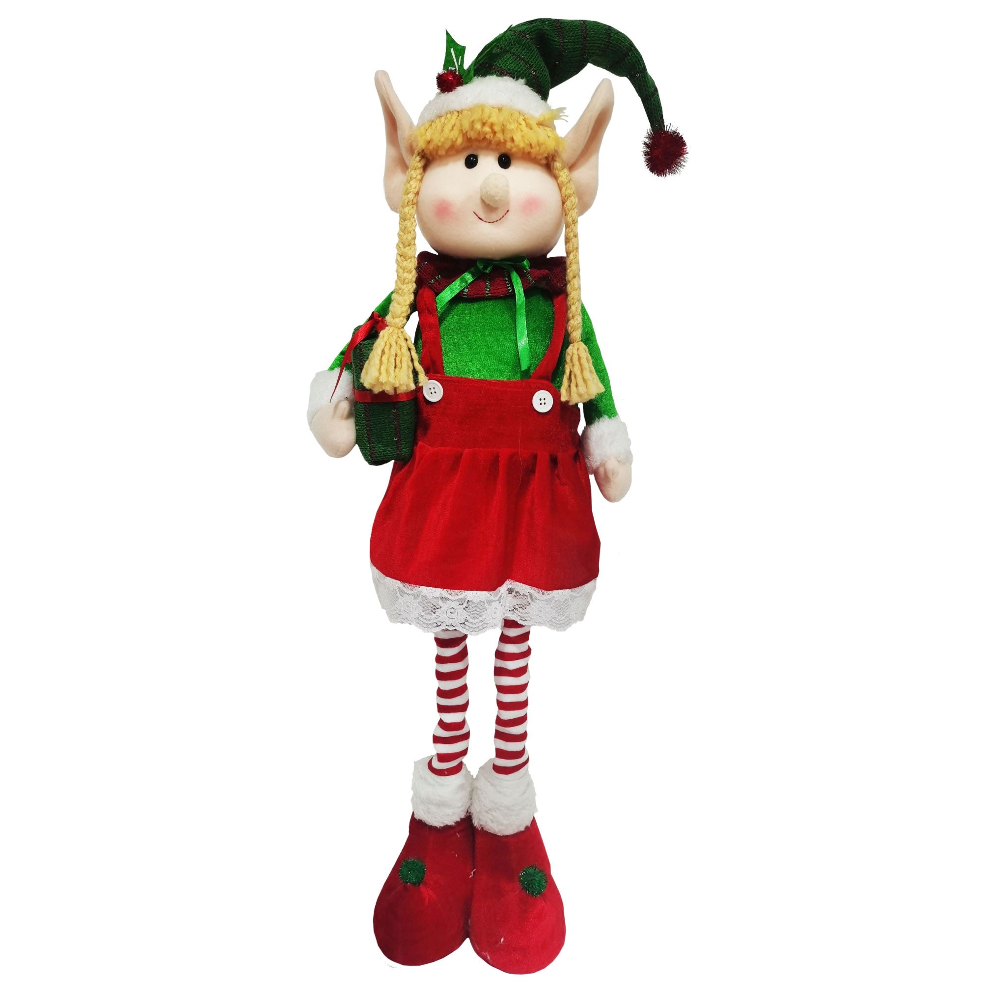 Christmas Sparkle Ethel Elf Standing with Extendable Legs Large 40" in Red Green  | TJ Hughes