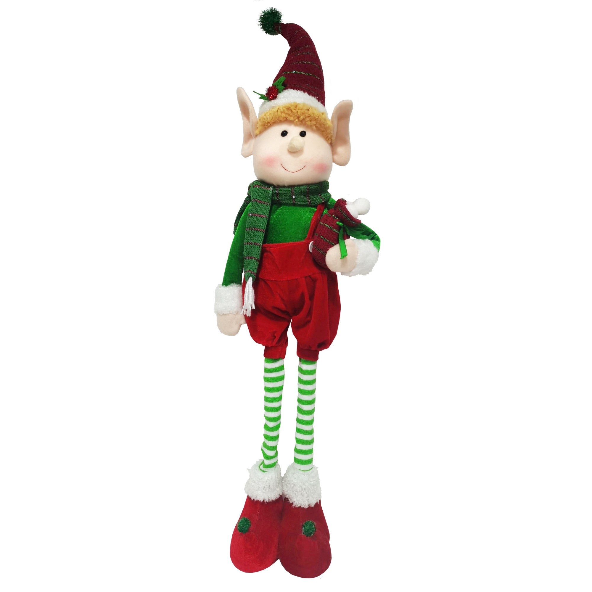 Christmas Sparkle Elvin Elf Standing with Extendable Legs Large 40" in Red Green  | TJ Hughes