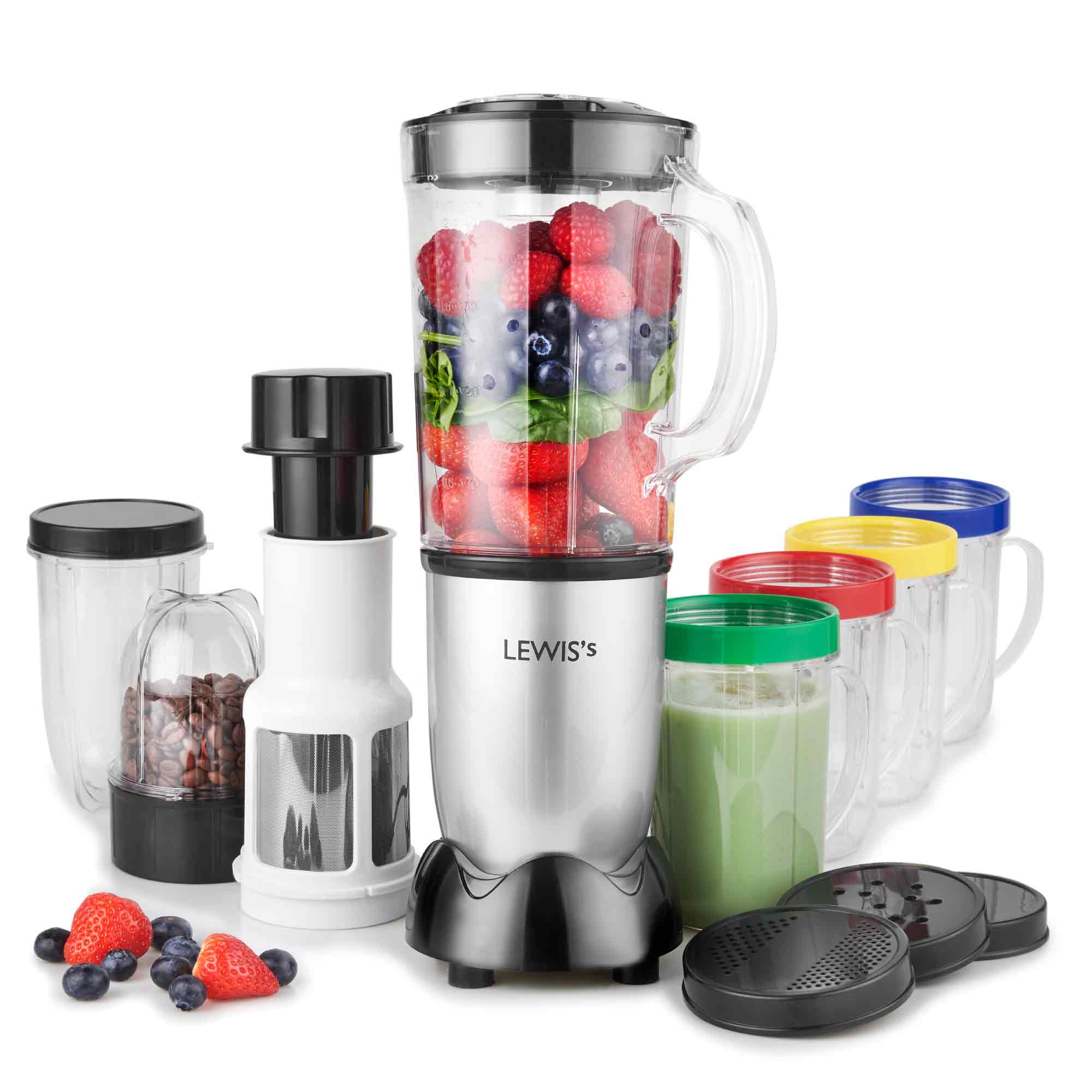 Lewis’s 8-in-1 Multi Jug Power Blender with 1L Jug - Bottle - Blending Cup and 4 Drinking Cups  | TJ Hughes Black