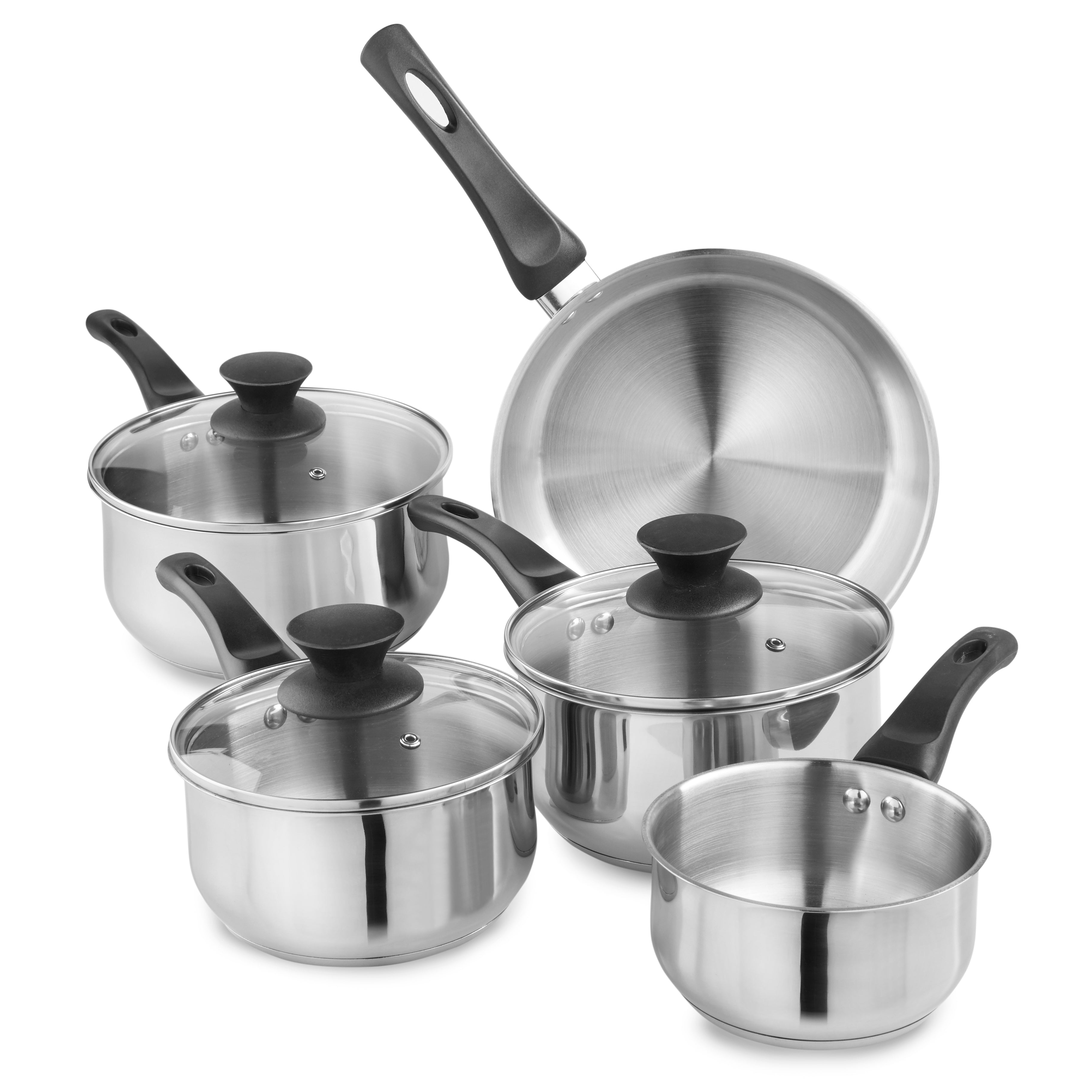 Lewis’s 5 Piece Stainless Steel Pan Set with Bakelite Handle & Knob Home Kitchen  | TJ Hughes Silver